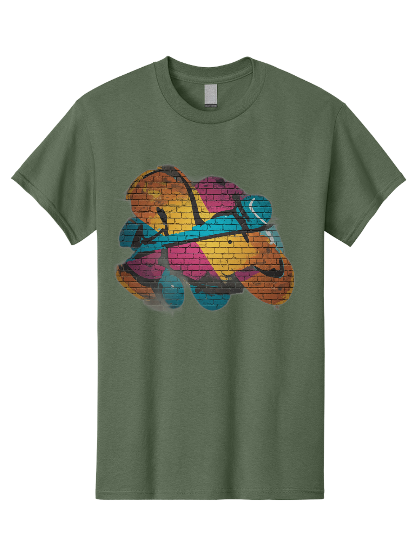 Colorful-Graffiti Men'S Graphic Tee, 100% Cotton, Comfortable Casual Summer Wear, Machine Washable, Graffiti Art, Street Art, Urban Design, Shamrock, Four-Leaf Clover, Colorful Mural, Vibrant Colors, Brick Texture, Symbolic Representation Bac884