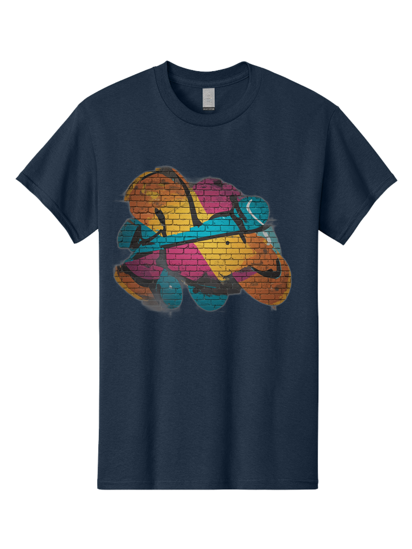 Colorful-Graffiti Men'S Graphic Tee, 100% Cotton, Comfortable Casual Summer Wear, Machine Washable, Graffiti Art, Street Art, Urban Design, Shamrock, Four-Leaf Clover, Colorful Mural, Vibrant Colors, Brick Texture, Symbolic Representation Bac884