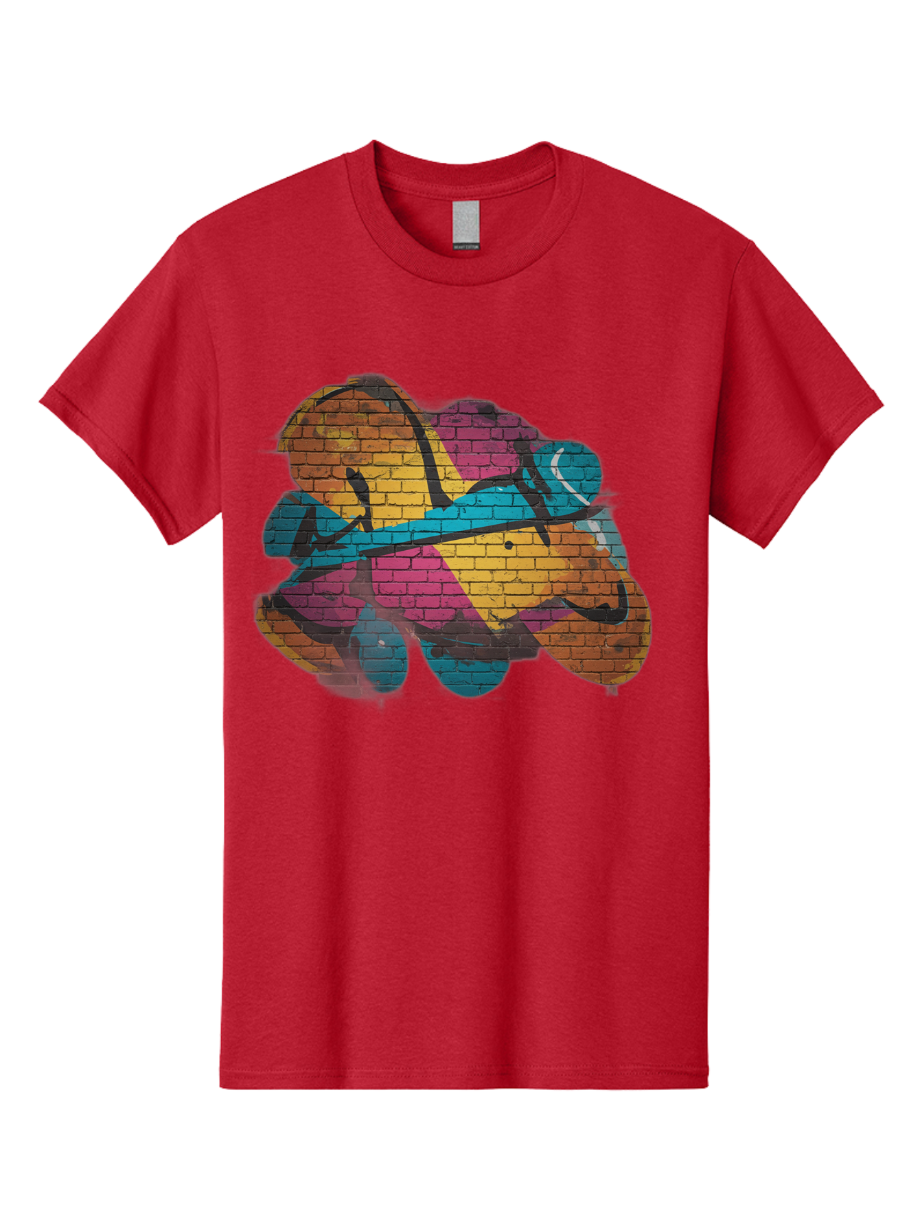 Colorful-Graffiti Men'S Graphic Tee, 100% Cotton, Comfortable Casual Summer Wear, Machine Washable, Graffiti Art, Street Art, Urban Design, Shamrock, Four-Leaf Clover, Colorful Mural, Vibrant Colors, Brick Texture, Symbolic Representation Bac884