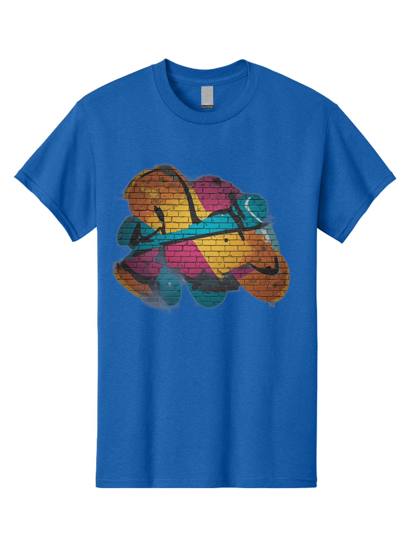 Colorful-Graffiti Men'S Graphic Tee, 100% Cotton, Comfortable Casual Summer Wear, Machine Washable, Graffiti Art, Street Art, Urban Design, Shamrock, Four-Leaf Clover, Colorful Mural, Vibrant Colors, Brick Texture, Symbolic Representation Bac884