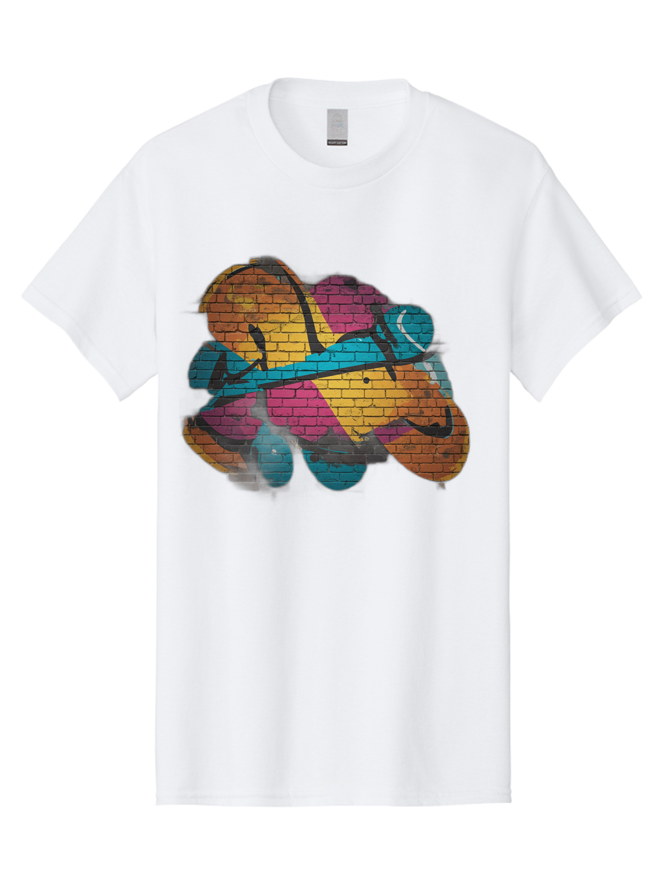 Colorful-Graffiti Men'S Graphic Tee, 100% Cotton, Comfortable Casual Summer Wear, Machine Washable, Graffiti Art, Street Art, Urban Design, Shamrock, Four-Leaf Clover, Colorful Mural, Vibrant Colors, Brick Texture, Symbolic Representation Bac884