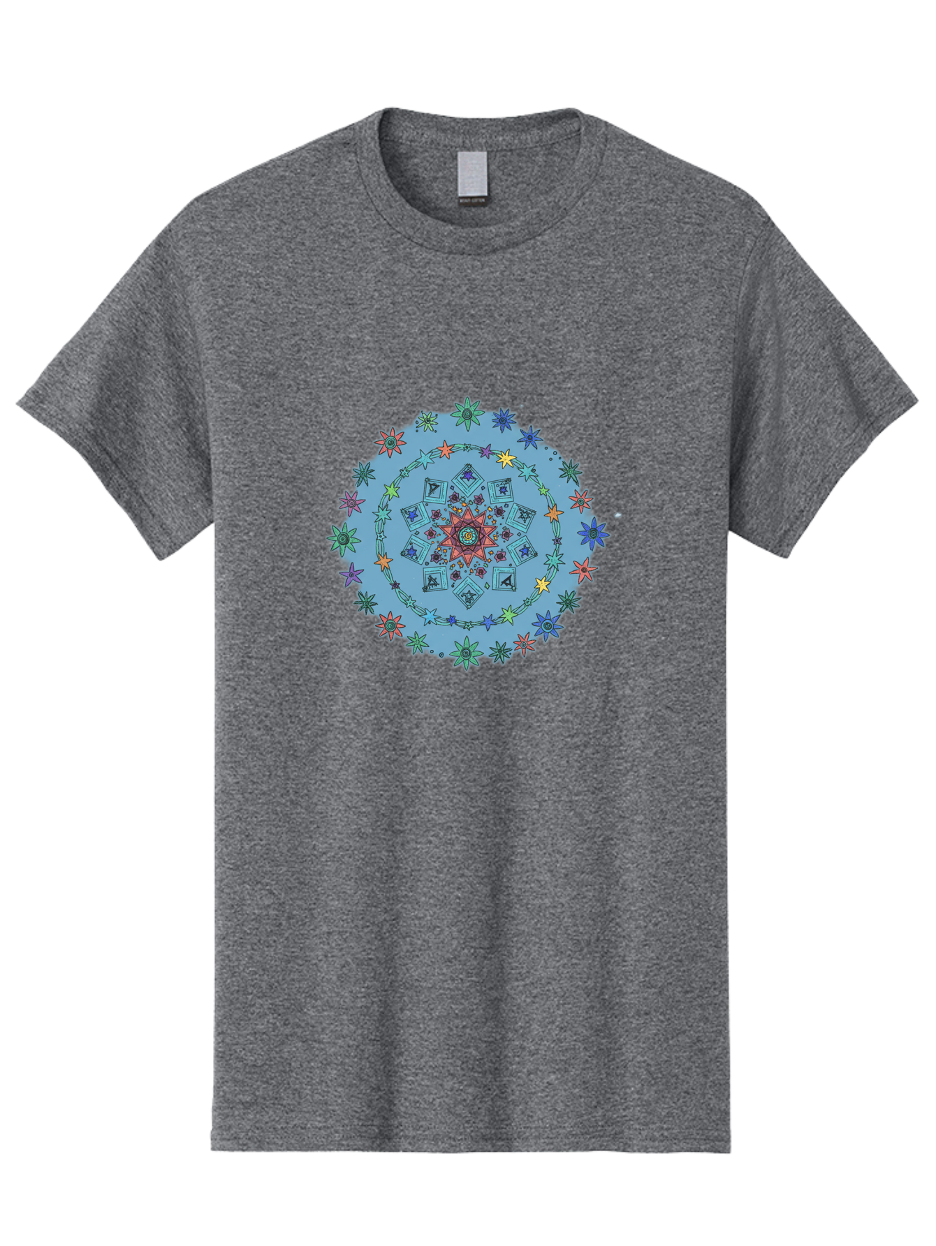 Colorful-Mandala Men'S Graphic Tee, 100% Cotton, Comfortable Casual Summer Wear, Machine Washable, Kaleidoscope Pattern, Mandala Design, Floral Motif, Symmetrical Art, Colorful Geometric Shapes, Vibrant Colors, Intricate Details, Abstract Art, Bac885