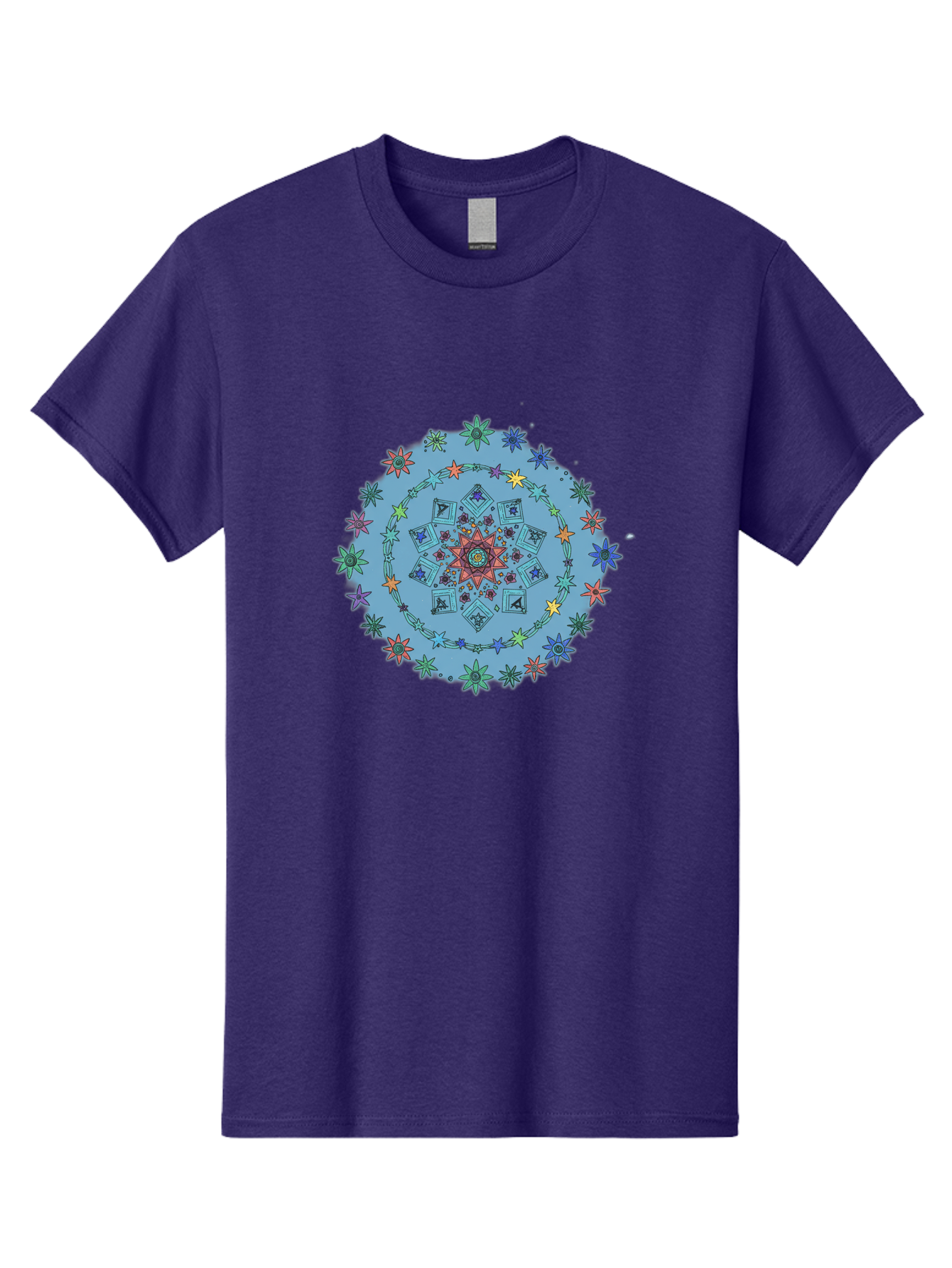 Colorful-Mandala Men'S Graphic Tee, 100% Cotton, Comfortable Casual Summer Wear, Machine Washable, Kaleidoscope Pattern, Mandala Design, Floral Motif, Symmetrical Art, Colorful Geometric Shapes, Vibrant Colors, Intricate Details, Abstract Art, Bac885