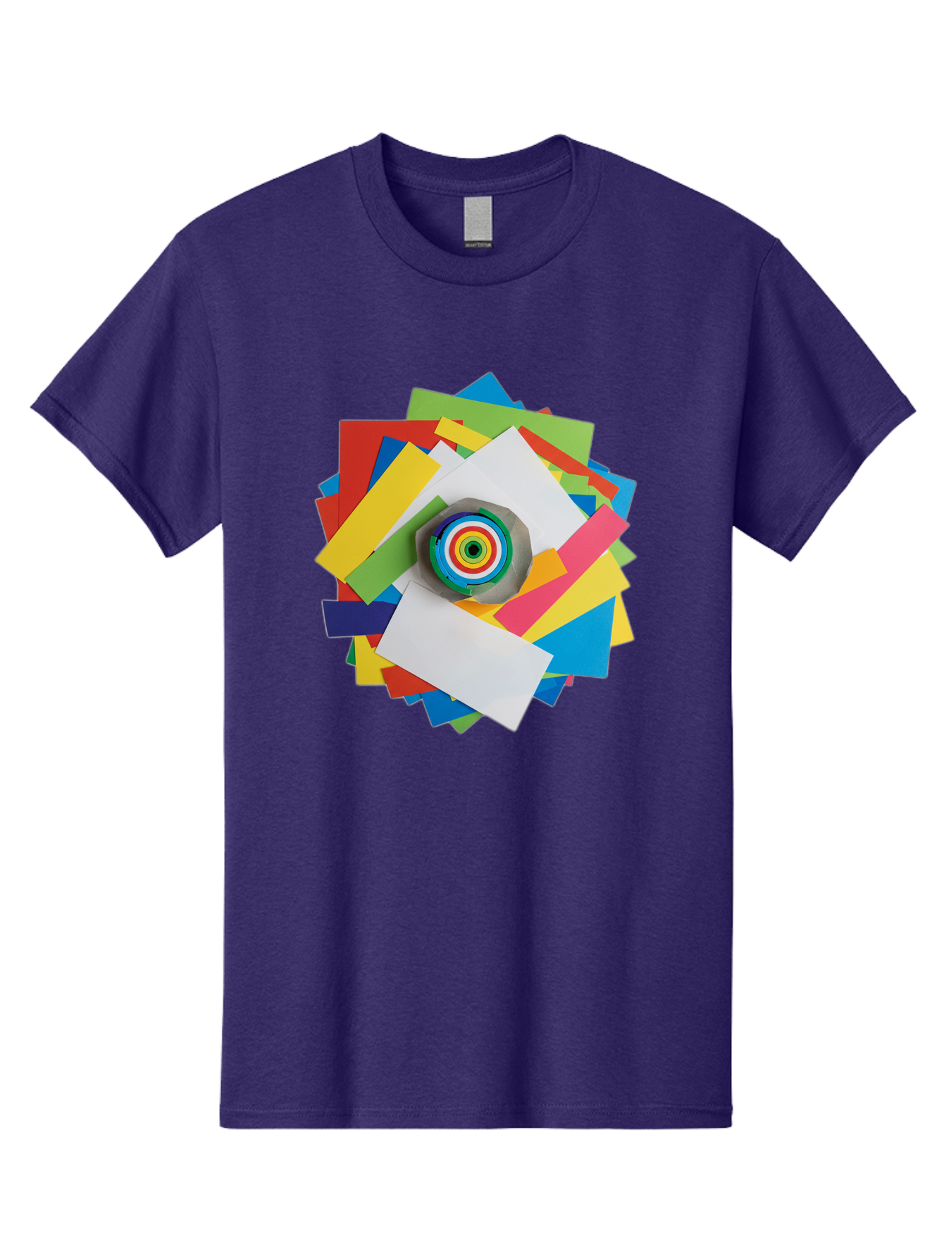 Colorful-Paper-Scraps Men'S Graphic Tee, 100% Cotton, Comfortable Casual Summer Wear, Machine Washable, Multicolored Papers, Camera Lens, Creative Collage, Art Supplies, Vibrant Colors, Colorful Textures, Abstract Art, Photography Equipment Bac886