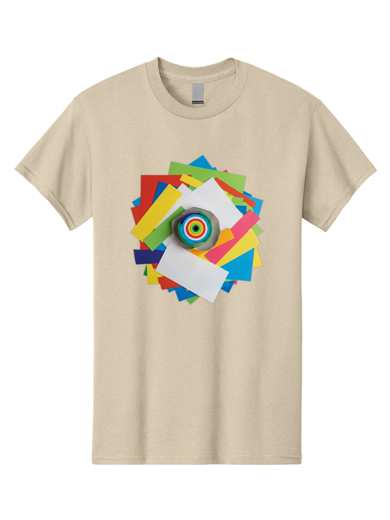 Colorful-Paper-Scraps Men'S Graphic Tee, 100% Cotton, Comfortable Casual Summer Wear, Machine Washable, Multicolored Papers, Camera Lens, Creative Collage, Art Supplies, Vibrant Colors, Colorful Textures, Abstract Art, Photography Equipment Bac886