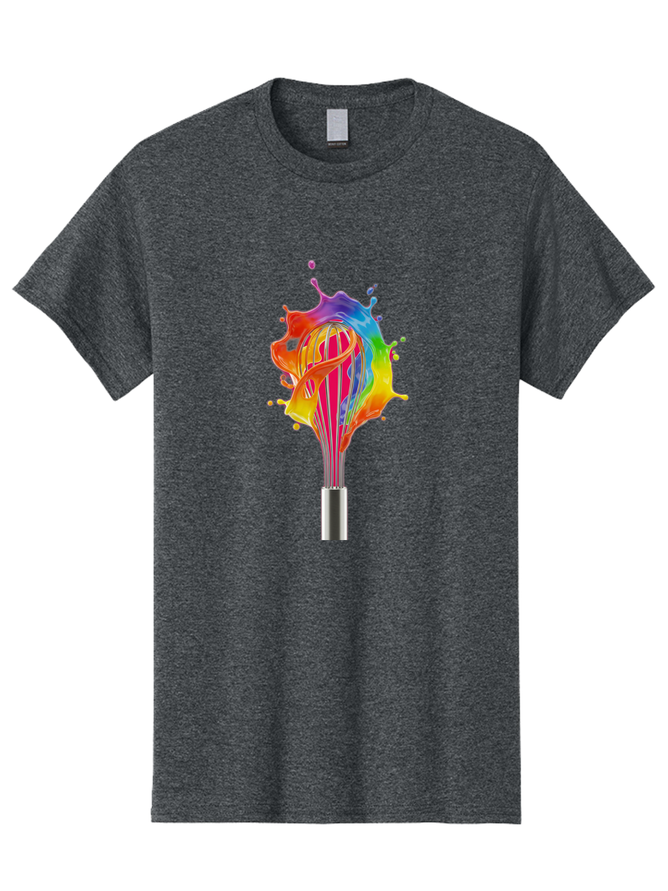 Colorful-Whisk-Splash Men'S Graphic Tee, 100% Cotton, Comfortable Casual Summer Wear, Machine Washable, Rainbow-Colored Splash, Kitchen Utensil, Vibrant Colors, Dynamic Movement, Creative Cooking, Artistic Design, Colorful Swirl, Bac887