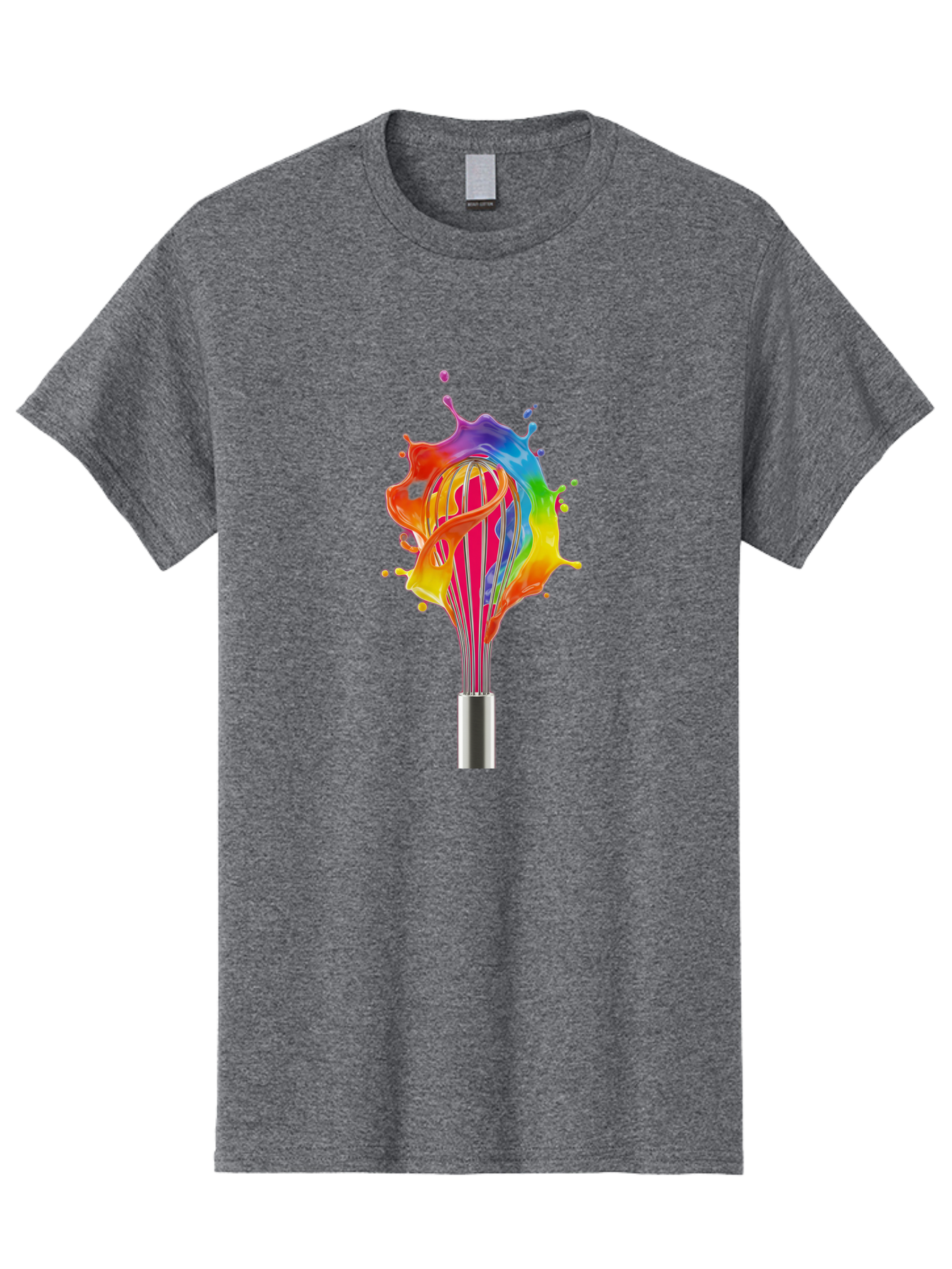 Colorful-Whisk-Splash Men'S Graphic Tee, 100% Cotton, Comfortable Casual Summer Wear, Machine Washable, Rainbow-Colored Splash, Kitchen Utensil, Vibrant Colors, Dynamic Movement, Creative Cooking, Artistic Design, Colorful Swirl, Bac887