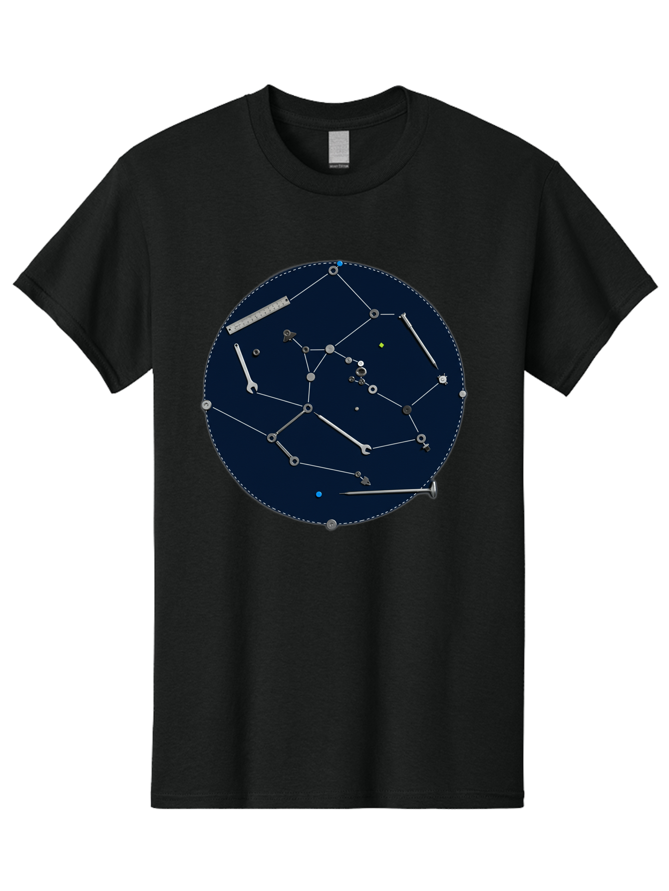Constellation-Pattern Men'S Graphic Tee, 100% Cotton, Comfortable Casual Summer Wear, Machine Washable, Tools Forming A Constellation, Wrenches As Stars, Creative Representation, Mechanical Art, Unique Pattern, Industrial Elements, Bac888