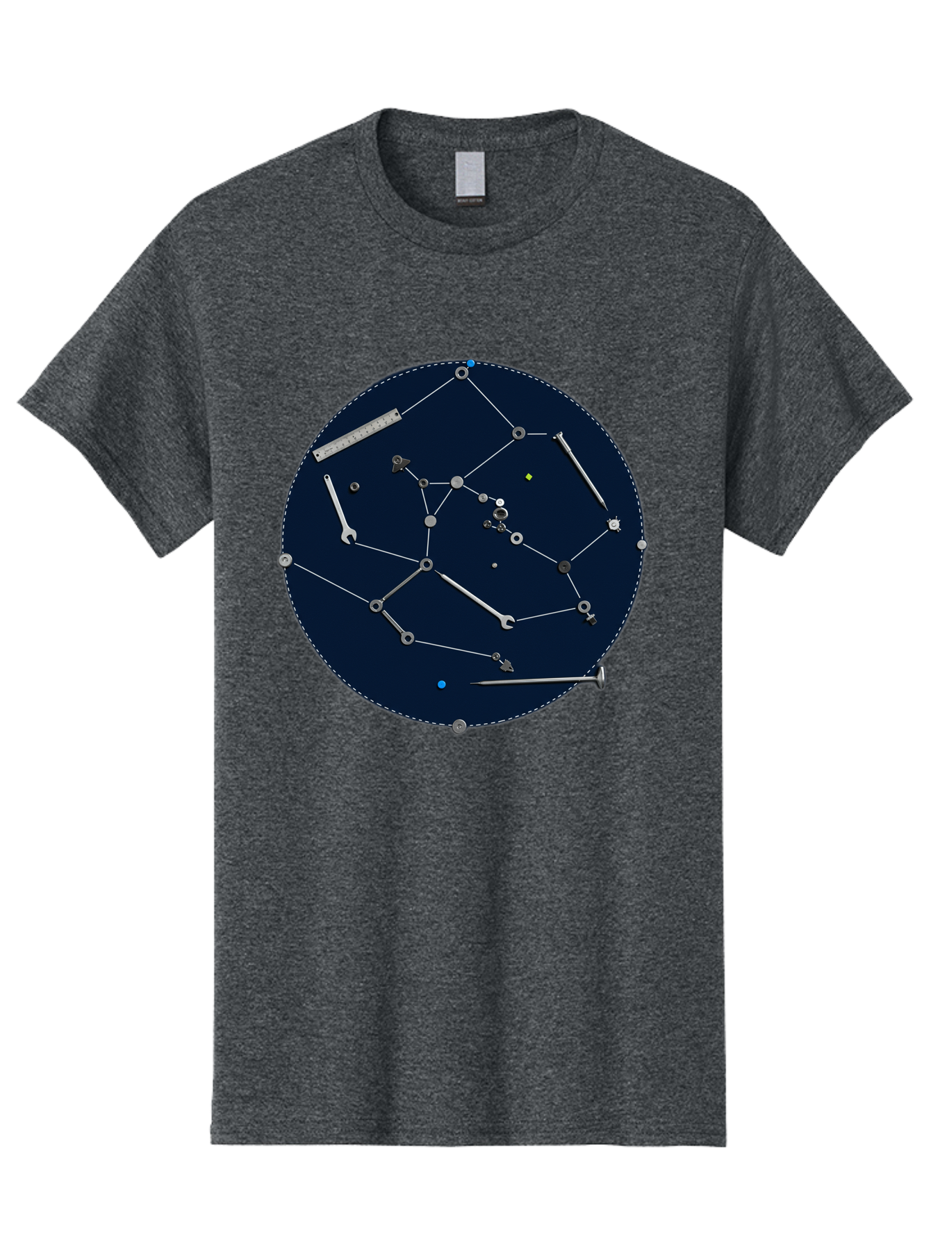Constellation-Pattern Men'S Graphic Tee, 100% Cotton, Comfortable Casual Summer Wear, Machine Washable, Tools Forming A Constellation, Wrenches As Stars, Creative Representation, Mechanical Art, Unique Pattern, Industrial Elements, Bac888