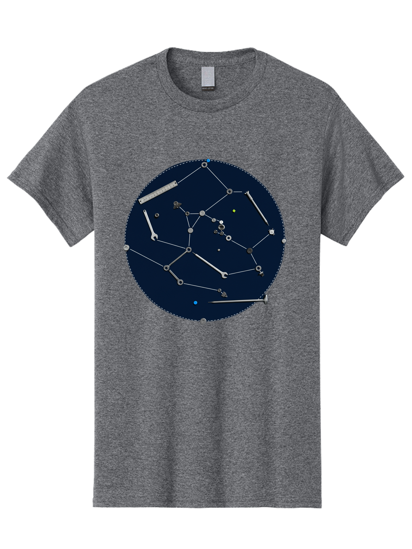 Constellation-Pattern Men'S Graphic Tee, 100% Cotton, Comfortable Casual Summer Wear, Machine Washable, Tools Forming A Constellation, Wrenches As Stars, Creative Representation, Mechanical Art, Unique Pattern, Industrial Elements, Bac888