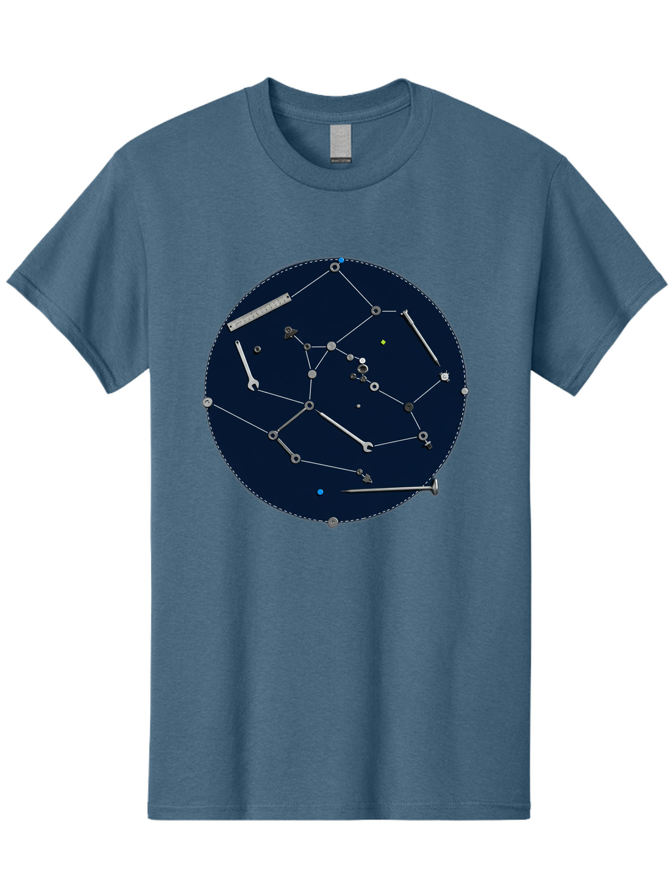 Constellation-Pattern Men'S Graphic Tee, 100% Cotton, Comfortable Casual Summer Wear, Machine Washable, Tools Forming A Constellation, Wrenches As Stars, Creative Representation, Mechanical Art, Unique Pattern, Industrial Elements, Bac888