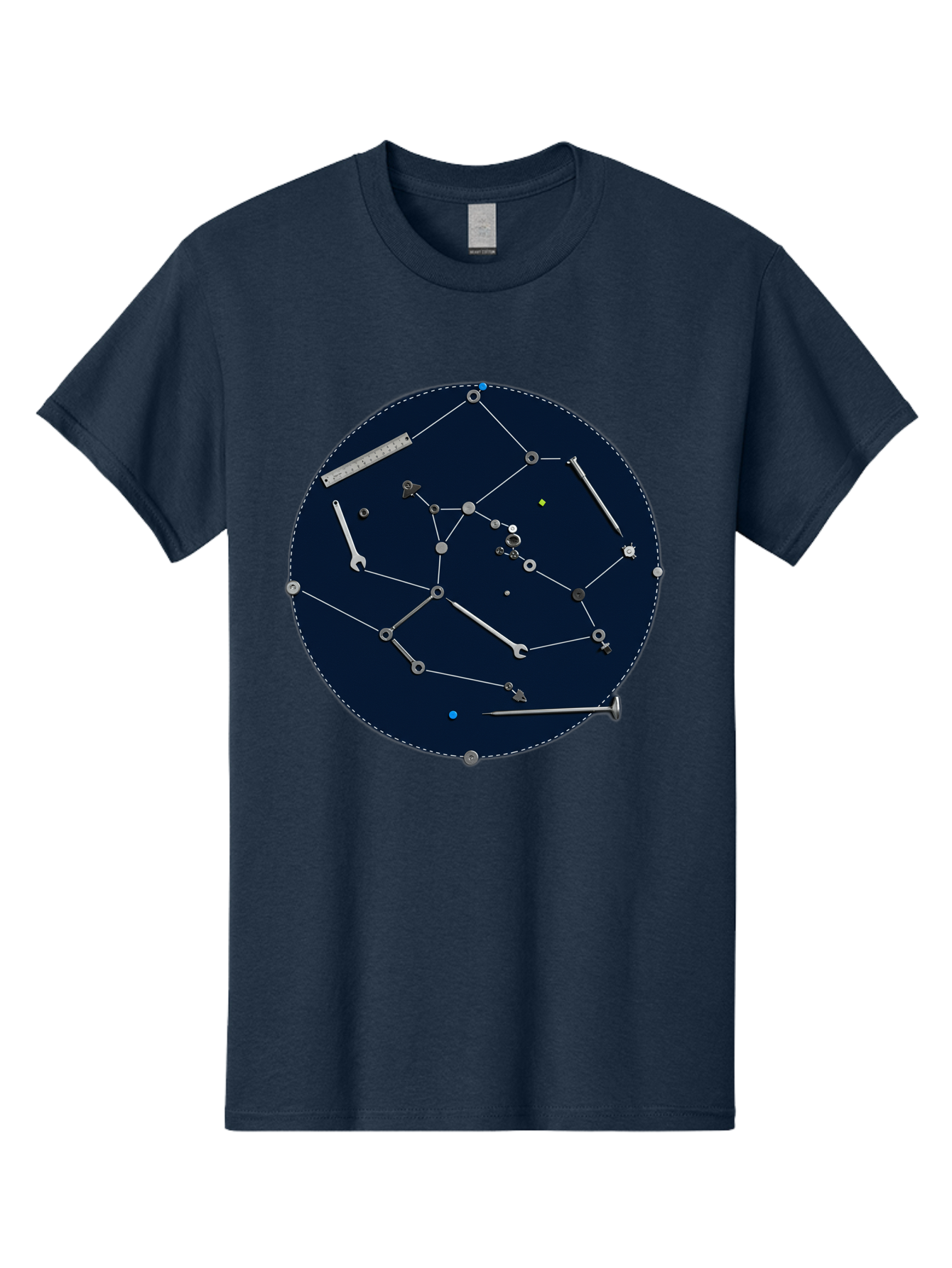 Constellation-Pattern Men'S Graphic Tee, 100% Cotton, Comfortable Casual Summer Wear, Machine Washable, Tools Forming A Constellation, Wrenches As Stars, Creative Representation, Mechanical Art, Unique Pattern, Industrial Elements, Bac888