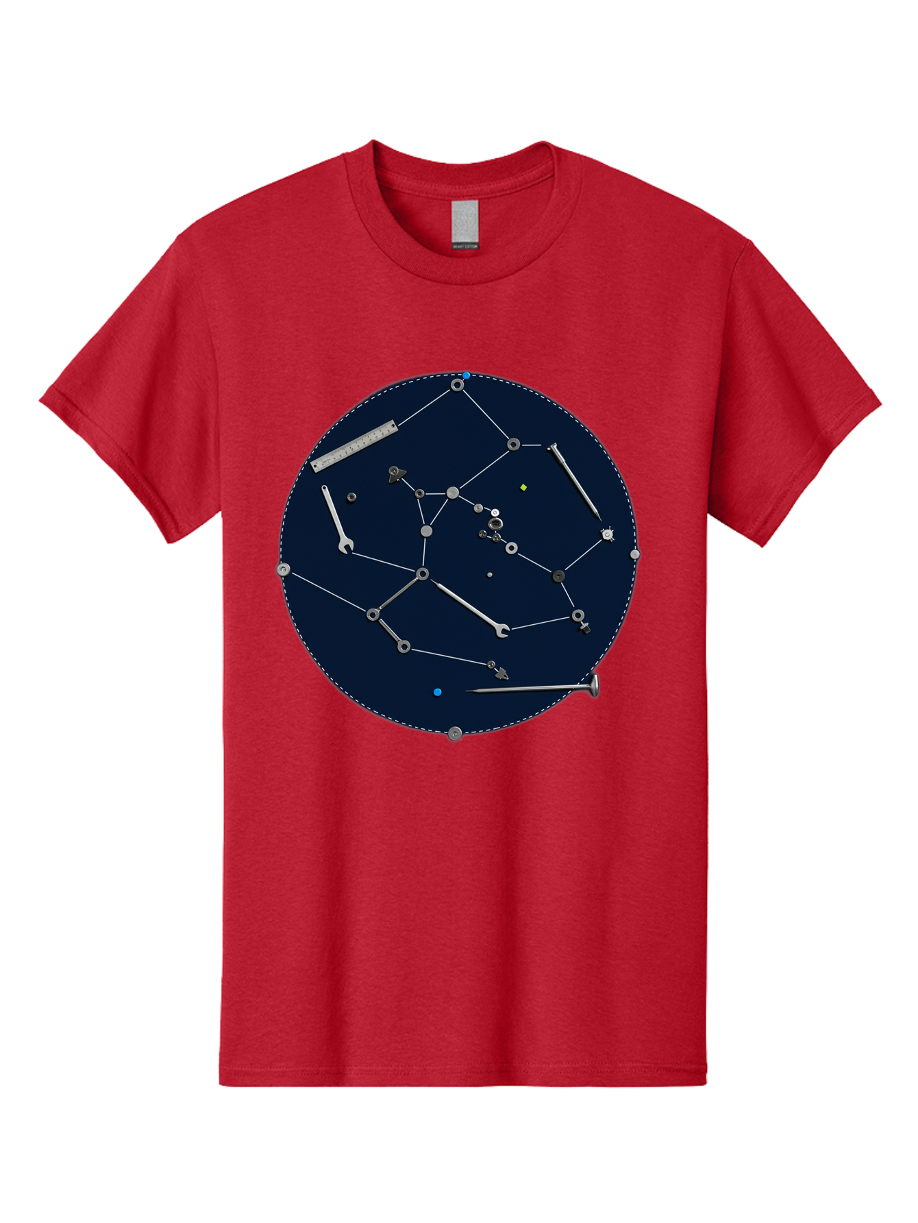Constellation-Pattern Men'S Graphic Tee, 100% Cotton, Comfortable Casual Summer Wear, Machine Washable, Tools Forming A Constellation, Wrenches As Stars, Creative Representation, Mechanical Art, Unique Pattern, Industrial Elements, Bac888