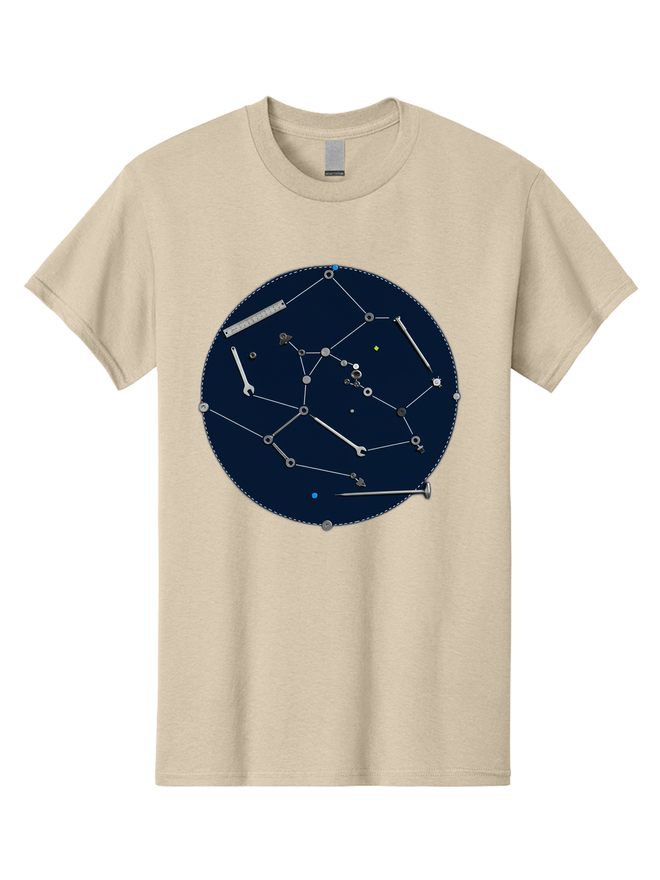 Constellation-Pattern Men'S Graphic Tee, 100% Cotton, Comfortable Casual Summer Wear, Machine Washable, Tools Forming A Constellation, Wrenches As Stars, Creative Representation, Mechanical Art, Unique Pattern, Industrial Elements, Bac888