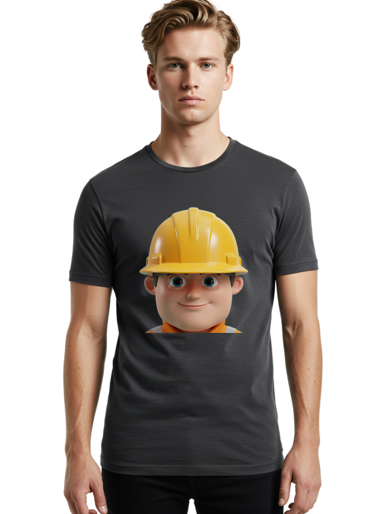 Construction-Worker-2 Men'S Graphic Tee, 100% Cotton, Comfortable Casual Summer Wear, Machine Washable, Cartoon Builder, Construction Worker, Yellow Hard Hat, Safety Helmet, Construction Site, Building Industry, Worker Safety, Bac893