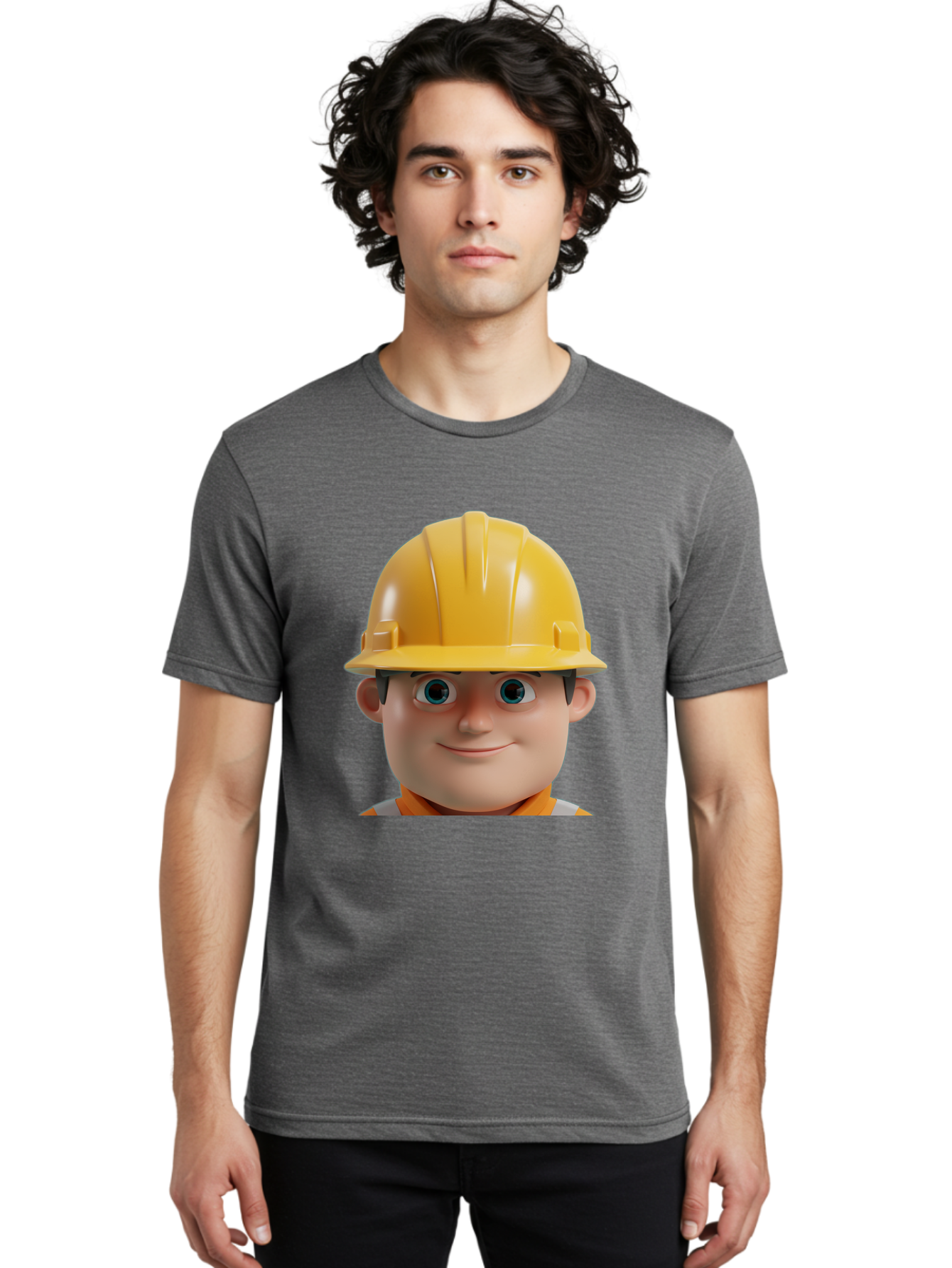 Construction-Worker-2 Men'S Graphic Tee, 100% Cotton, Comfortable Casual Summer Wear, Machine Washable, Cartoon Builder, Construction Worker, Yellow Hard Hat, Safety Helmet, Construction Site, Building Industry, Worker Safety, Bac893