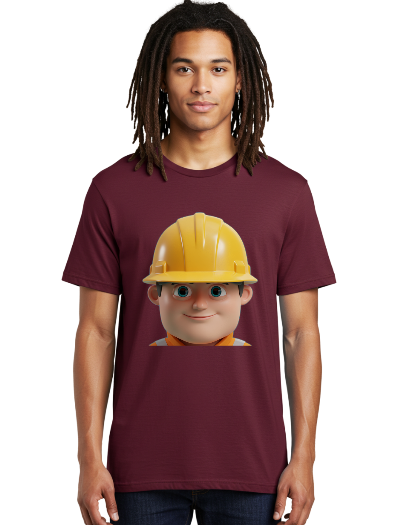 Construction-Worker-2 Men'S Graphic Tee, 100% Cotton, Comfortable Casual Summer Wear, Machine Washable, Cartoon Builder, Construction Worker, Yellow Hard Hat, Safety Helmet, Construction Site, Building Industry, Worker Safety, Bac893