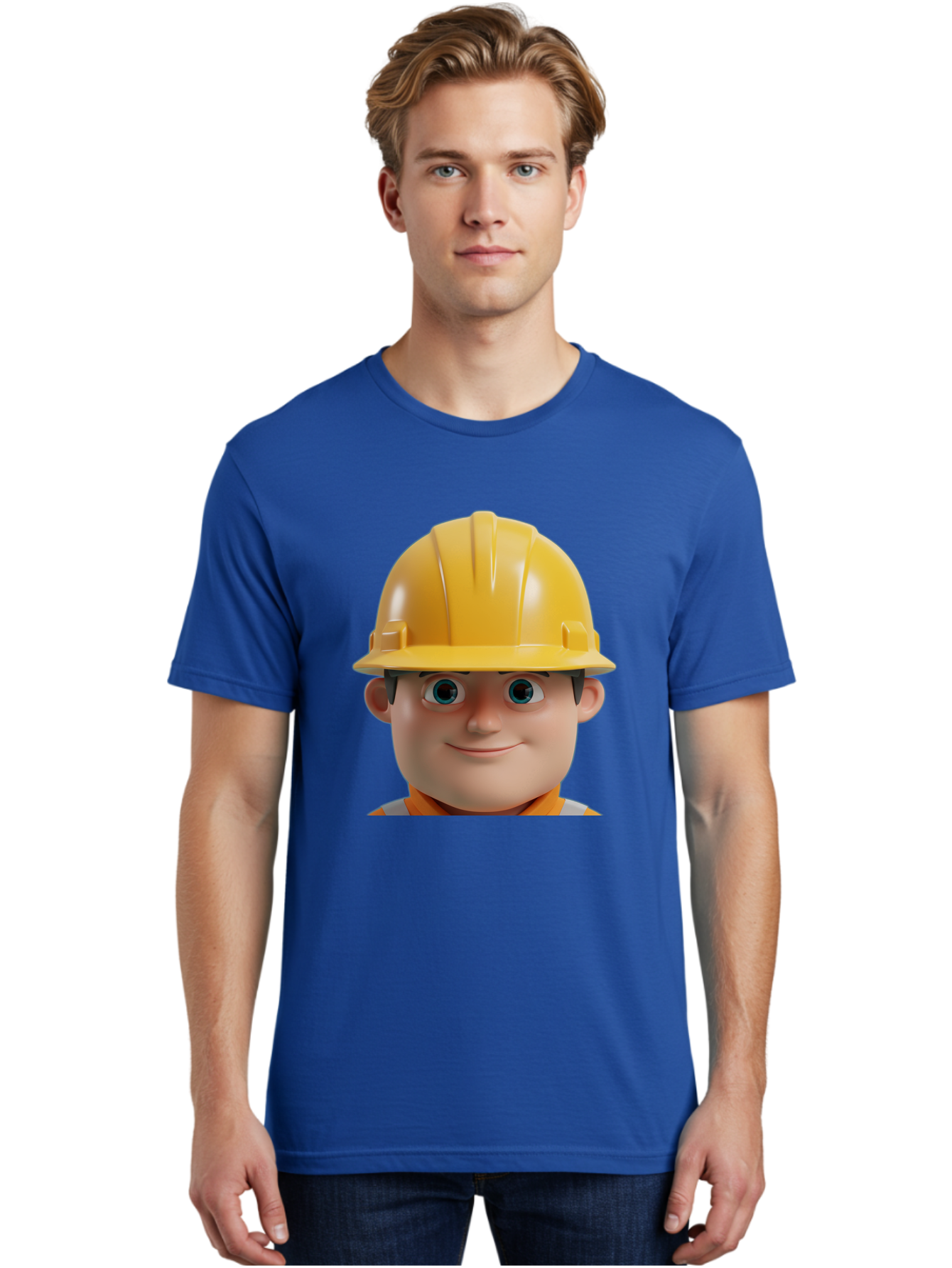 Construction-Worker-2 Men'S Graphic Tee, 100% Cotton, Comfortable Casual Summer Wear, Machine Washable, Cartoon Builder, Construction Worker, Yellow Hard Hat, Safety Helmet, Construction Site, Building Industry, Worker Safety, Bac893