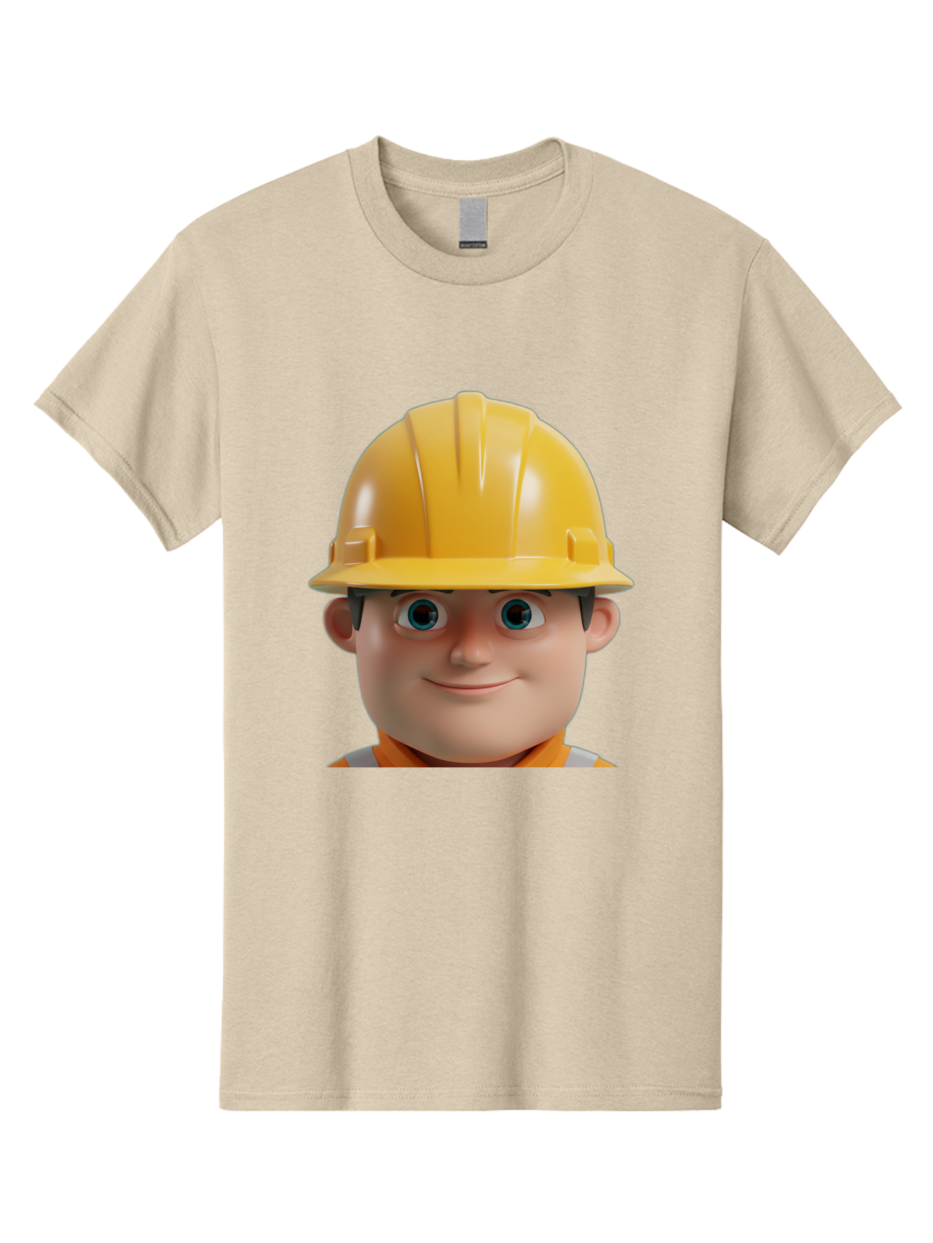 Construction-Worker-2 Men'S Graphic Tee, 100% Cotton, Comfortable Casual Summer Wear, Machine Washable, Cartoon Builder, Construction Worker, Yellow Hard Hat, Safety Helmet, Construction Site, Building Industry, Worker Safety, Bac893