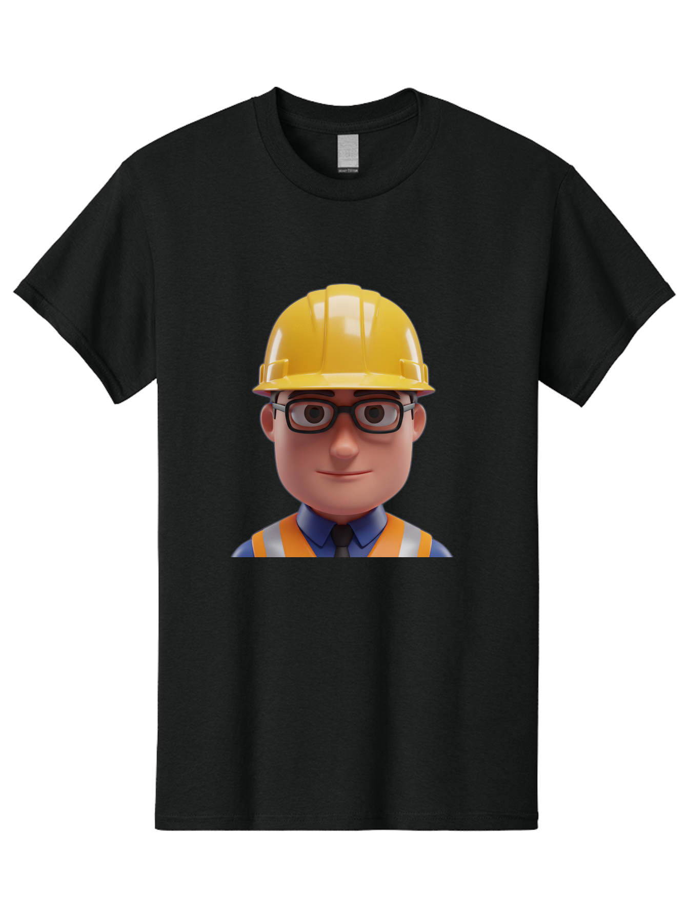 Construction-Worker-3 Men'S Graphic Tee, 100% Cotton, Comfortable Casual Summer Wear, Machine Washable, Construction Worker, Hard Hat, Safety Glasses, Reflective Vest, Blue Shirt, Black Tie, Cartoon Character, 3D Illustration, Bac894