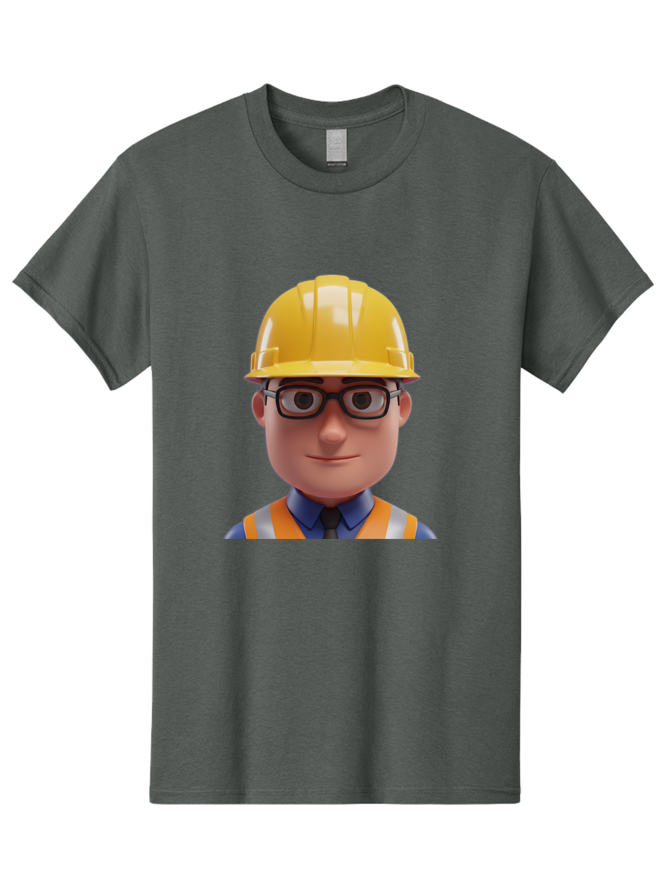 Construction-Worker-3 Men'S Graphic Tee, 100% Cotton, Comfortable Casual Summer Wear, Machine Washable, Construction Worker, Hard Hat, Safety Glasses, Reflective Vest, Blue Shirt, Black Tie, Cartoon Character, 3D Illustration, Bac894
