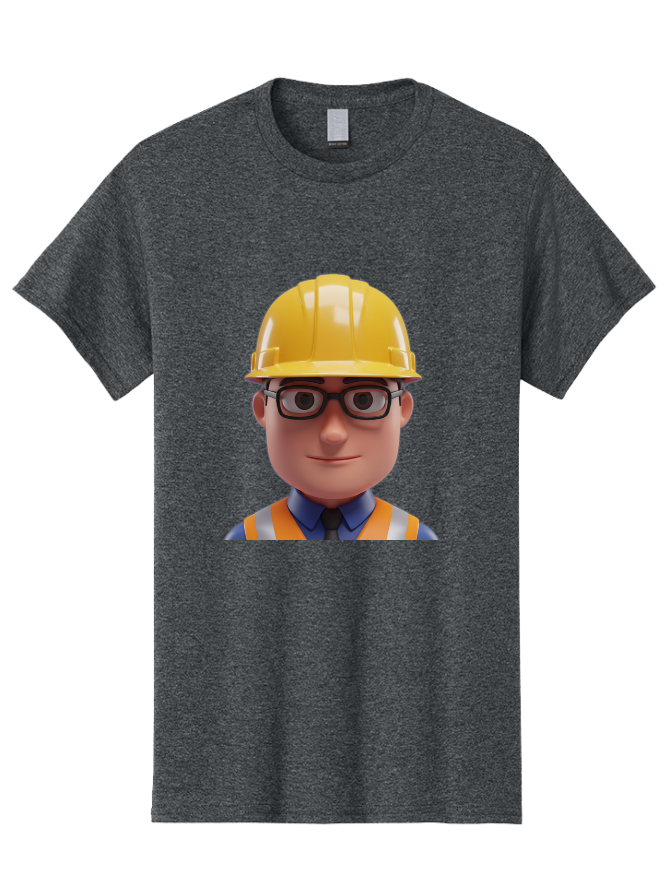 Construction-Worker-3 Men'S Graphic Tee, 100% Cotton, Comfortable Casual Summer Wear, Machine Washable, Construction Worker, Hard Hat, Safety Glasses, Reflective Vest, Blue Shirt, Black Tie, Cartoon Character, 3D Illustration, Bac894