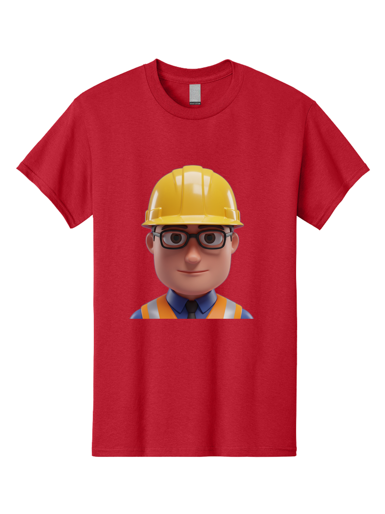 Construction-Worker-3 Men'S Graphic Tee, 100% Cotton, Comfortable Casual Summer Wear, Machine Washable, Construction Worker, Hard Hat, Safety Glasses, Reflective Vest, Blue Shirt, Black Tie, Cartoon Character, 3D Illustration, Bac894