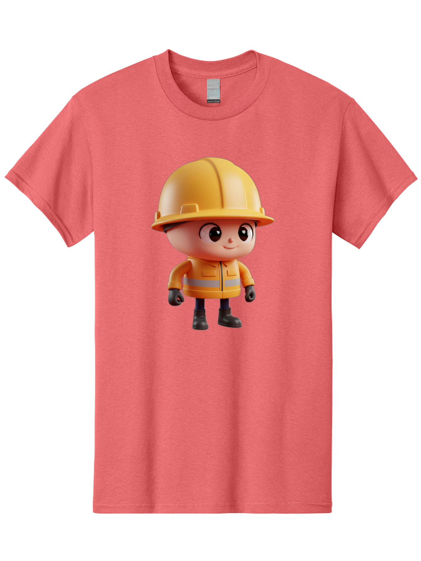 Construction-Worker Men'S Graphic Tee, 100% Cotton, Comfortable Casual Summer Wear, Machine Washable, 3D Cartoon Construction Worker, Yellow Hard Hat, Reflective Safety Jacket, Black Gloves, Cartoon Character, Construction Site, Safety Gear, Bac895