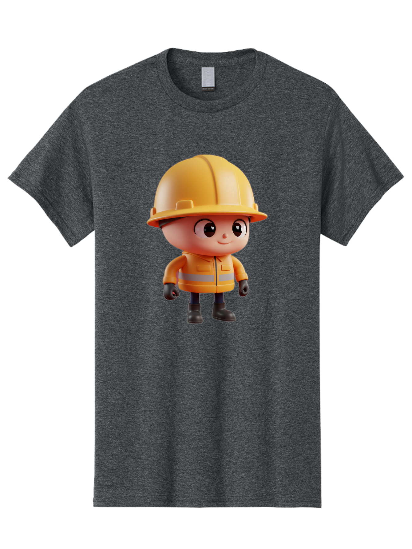 Construction-Worker Men'S Graphic Tee, 100% Cotton, Comfortable Casual Summer Wear, Machine Washable, 3D Cartoon Construction Worker, Yellow Hard Hat, Reflective Safety Jacket, Black Gloves, Cartoon Character, Construction Site, Safety Gear, Bac895