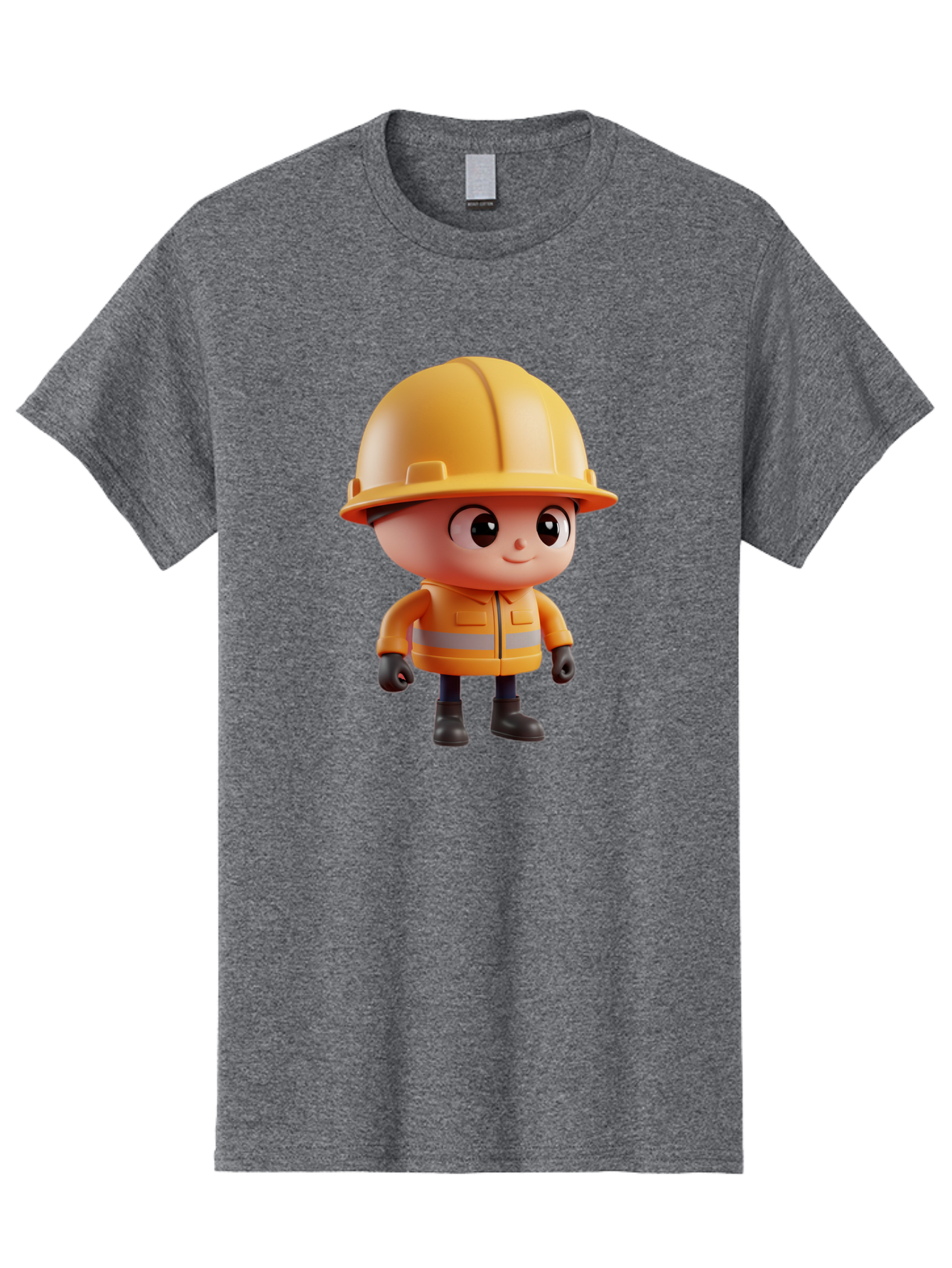 Construction-Worker Men'S Graphic Tee, 100% Cotton, Comfortable Casual Summer Wear, Machine Washable, 3D Cartoon Construction Worker, Yellow Hard Hat, Reflective Safety Jacket, Black Gloves, Cartoon Character, Construction Site, Safety Gear, Bac895