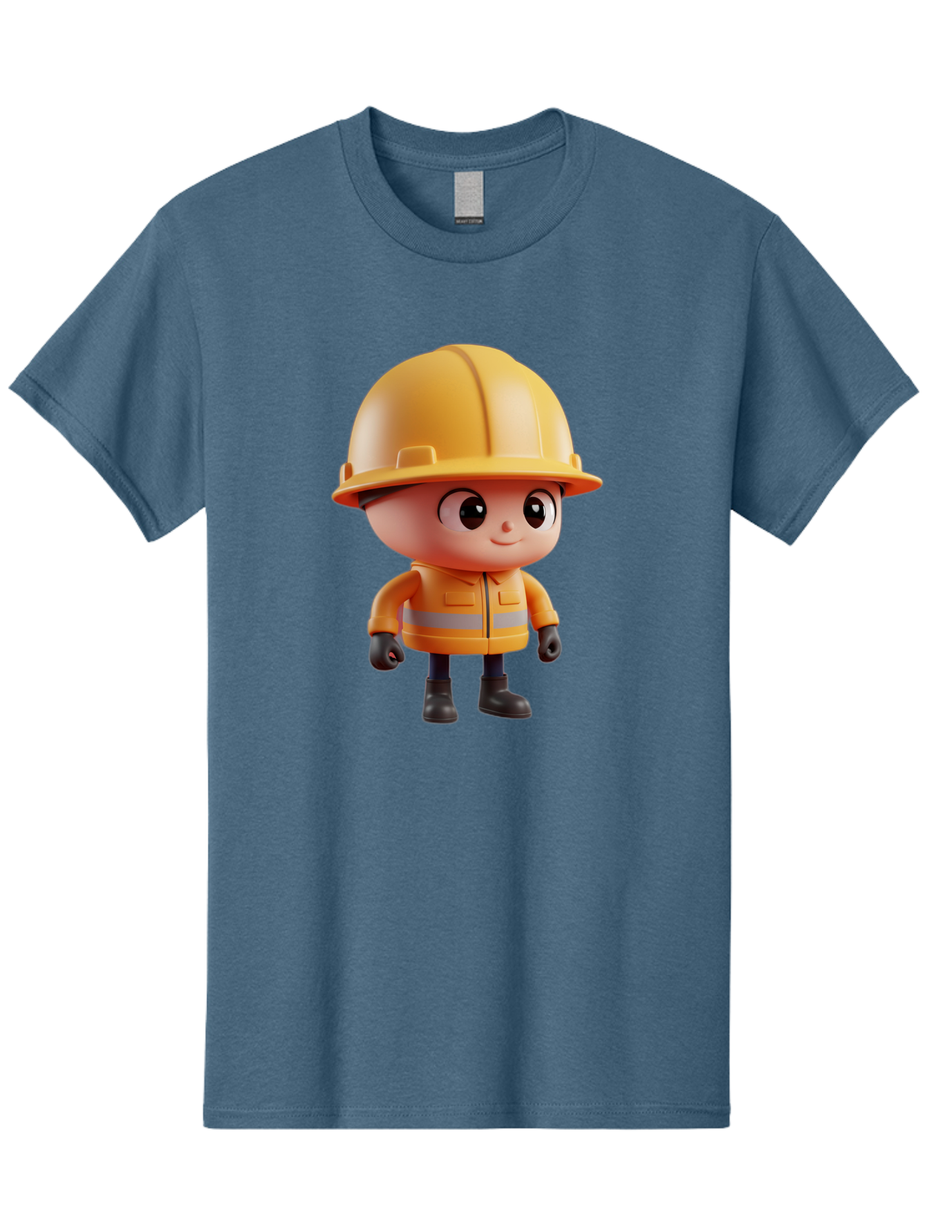 Construction-Worker Men'S Graphic Tee, 100% Cotton, Comfortable Casual Summer Wear, Machine Washable, 3D Cartoon Construction Worker, Yellow Hard Hat, Reflective Safety Jacket, Black Gloves, Cartoon Character, Construction Site, Safety Gear, Bac895