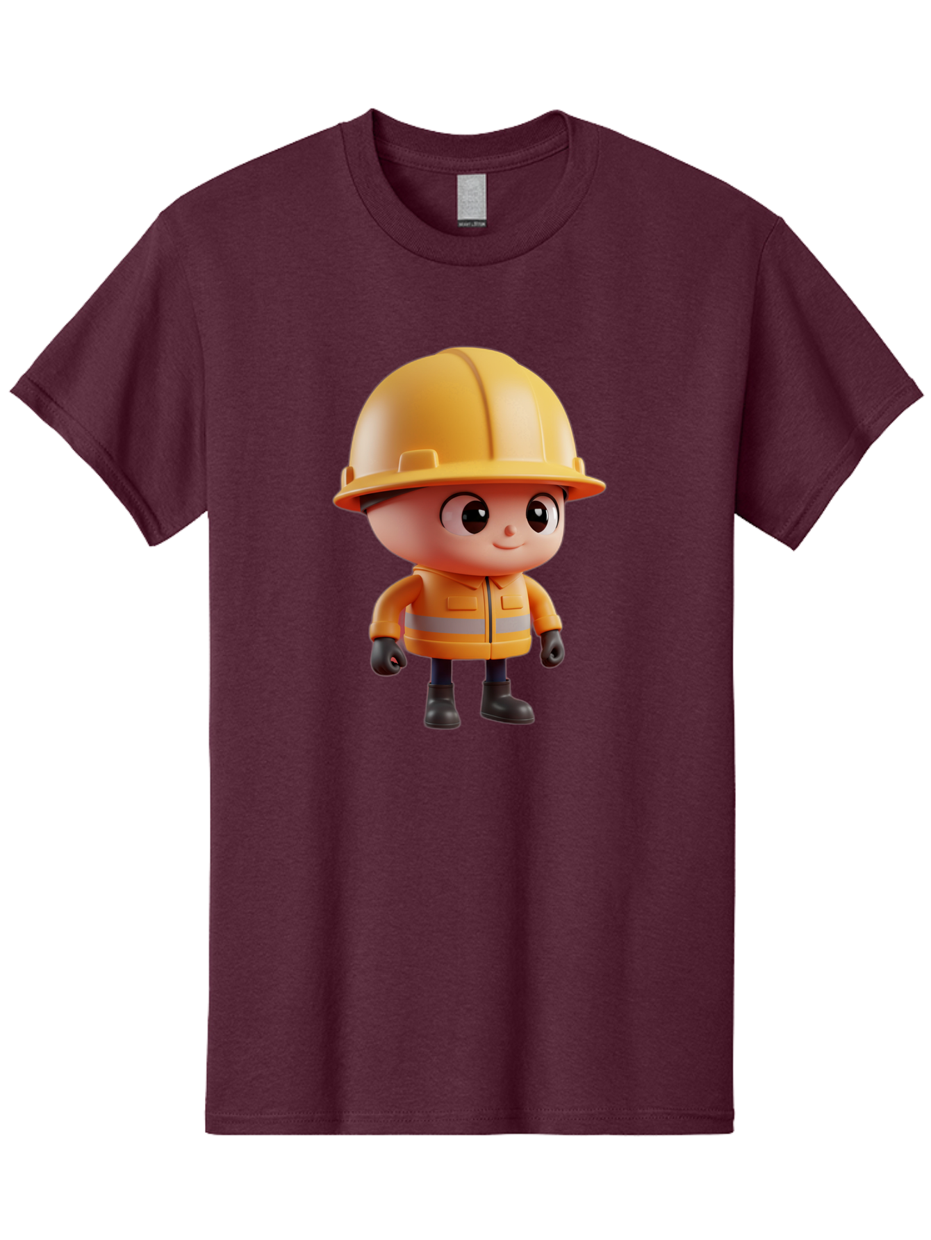 Construction-Worker Men'S Graphic Tee, 100% Cotton, Comfortable Casual Summer Wear, Machine Washable, 3D Cartoon Construction Worker, Yellow Hard Hat, Reflective Safety Jacket, Black Gloves, Cartoon Character, Construction Site, Safety Gear, Bac895