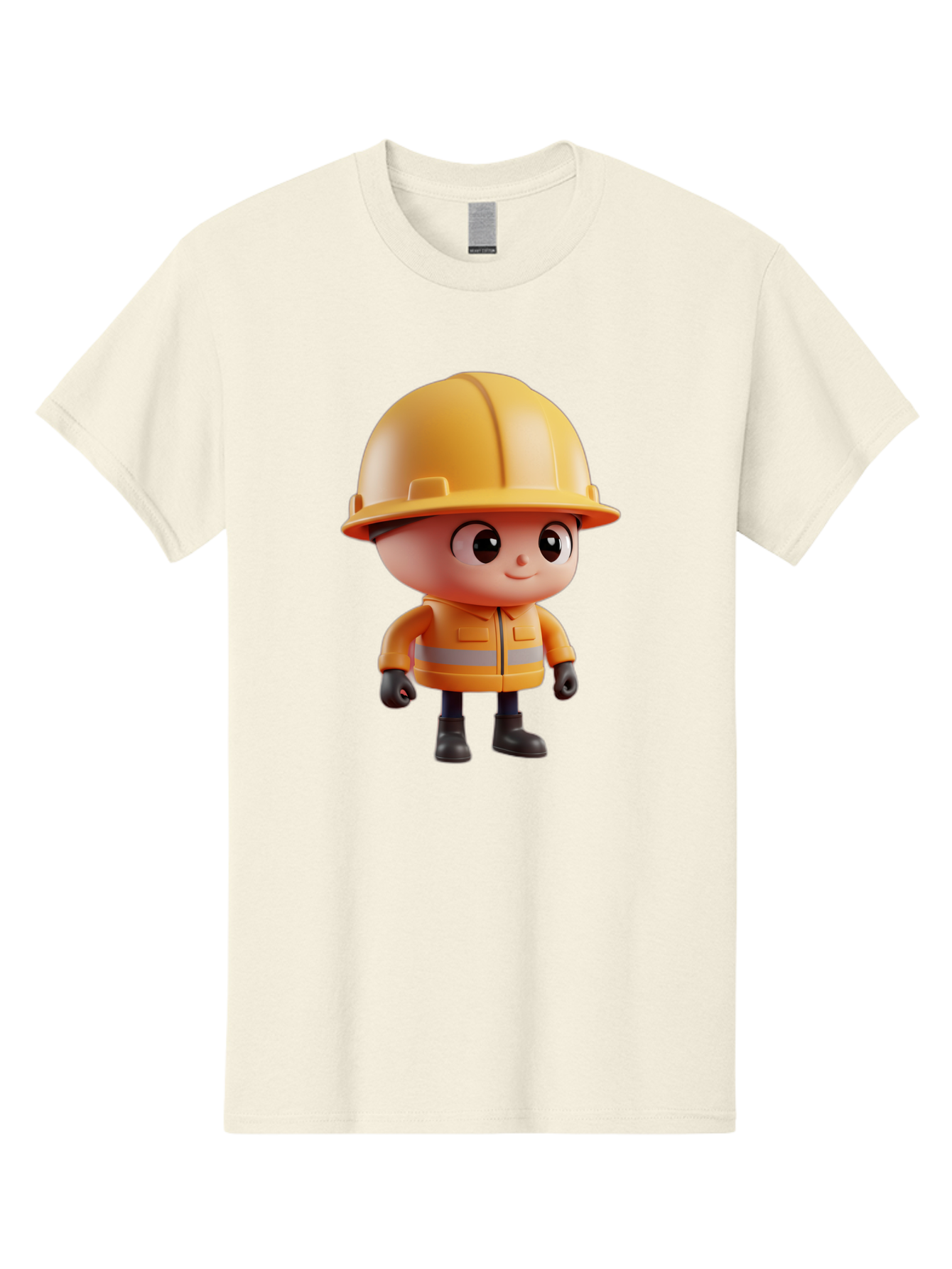 Construction-Worker Men'S Graphic Tee, 100% Cotton, Comfortable Casual Summer Wear, Machine Washable, 3D Cartoon Construction Worker, Yellow Hard Hat, Reflective Safety Jacket, Black Gloves, Cartoon Character, Construction Site, Safety Gear, Bac895