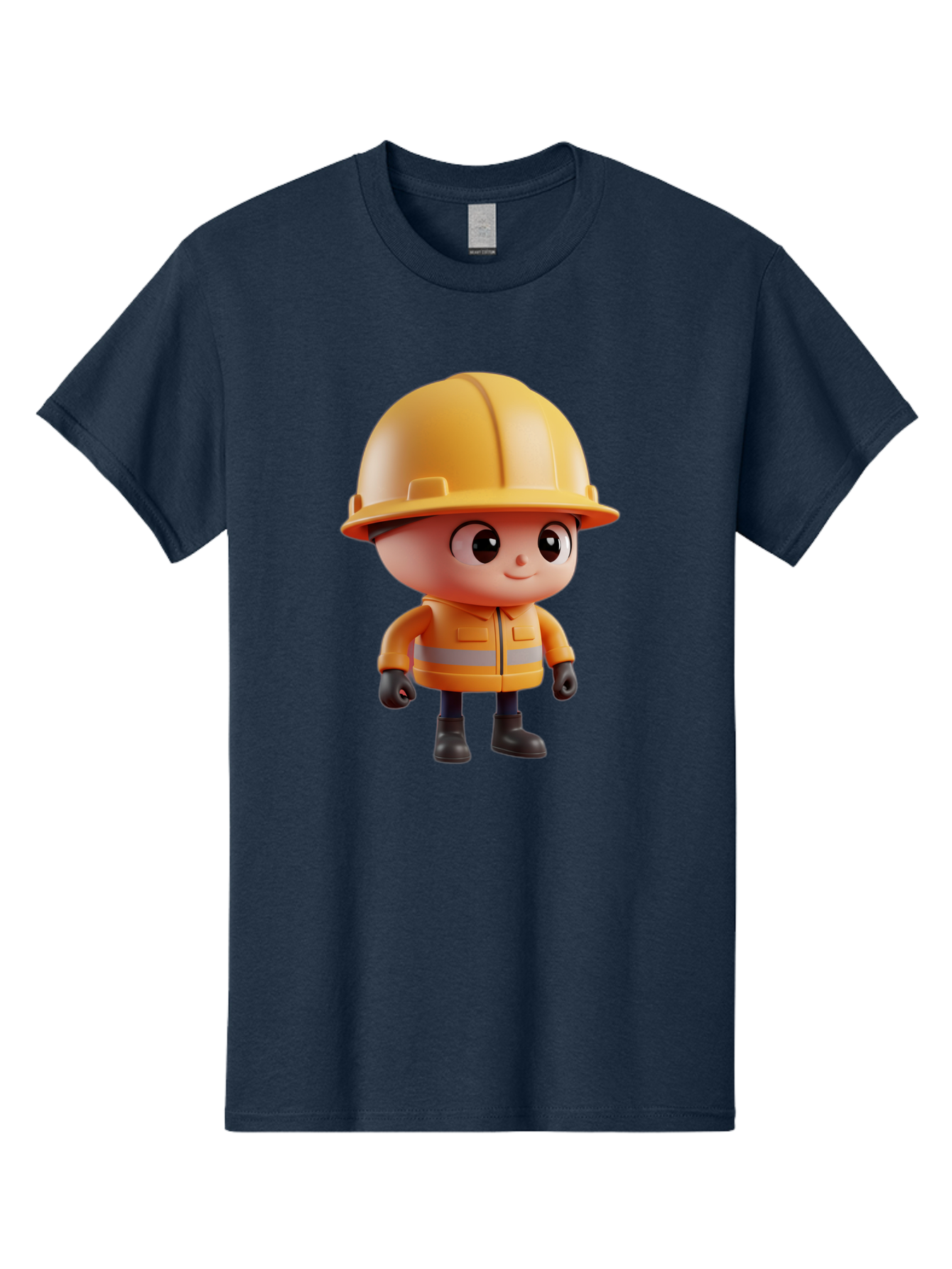 Construction-Worker Men'S Graphic Tee, 100% Cotton, Comfortable Casual Summer Wear, Machine Washable, 3D Cartoon Construction Worker, Yellow Hard Hat, Reflective Safety Jacket, Black Gloves, Cartoon Character, Construction Site, Safety Gear, Bac895