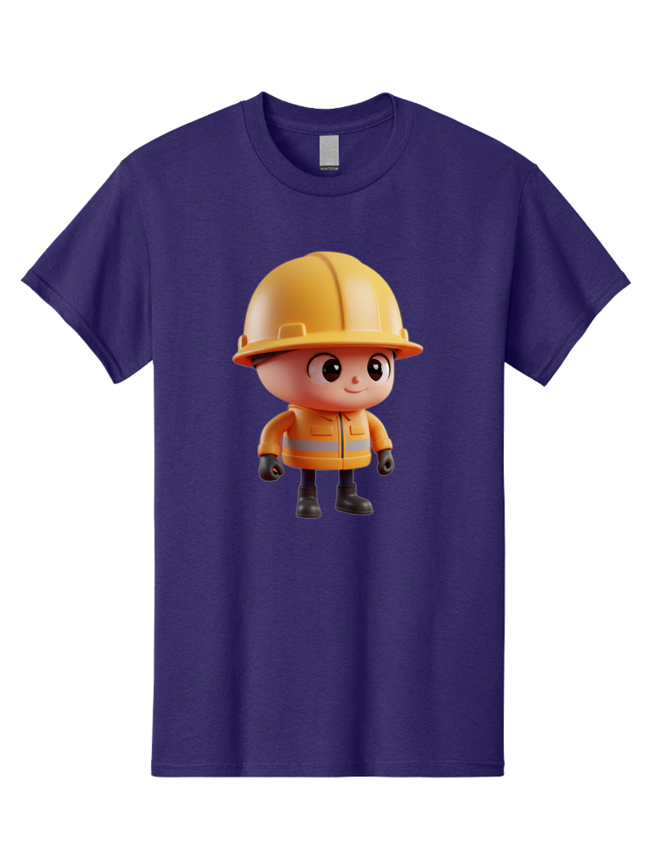 Construction-Worker Men'S Graphic Tee, 100% Cotton, Comfortable Casual Summer Wear, Machine Washable, 3D Cartoon Construction Worker, Yellow Hard Hat, Reflective Safety Jacket, Black Gloves, Cartoon Character, Construction Site, Safety Gear, Bac895