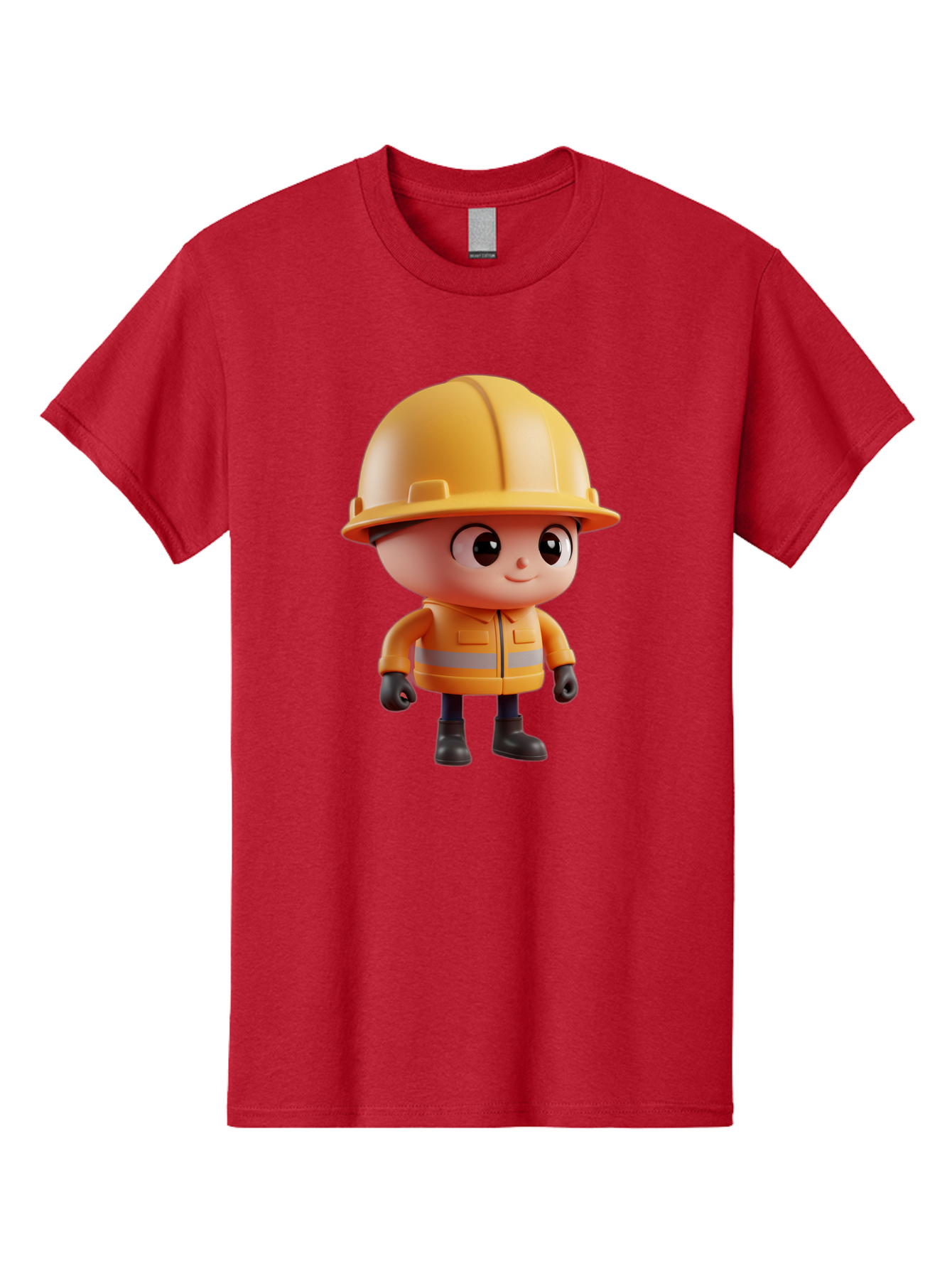 Construction-Worker Men'S Graphic Tee, 100% Cotton, Comfortable Casual Summer Wear, Machine Washable, 3D Cartoon Construction Worker, Yellow Hard Hat, Reflective Safety Jacket, Black Gloves, Cartoon Character, Construction Site, Safety Gear, Bac895