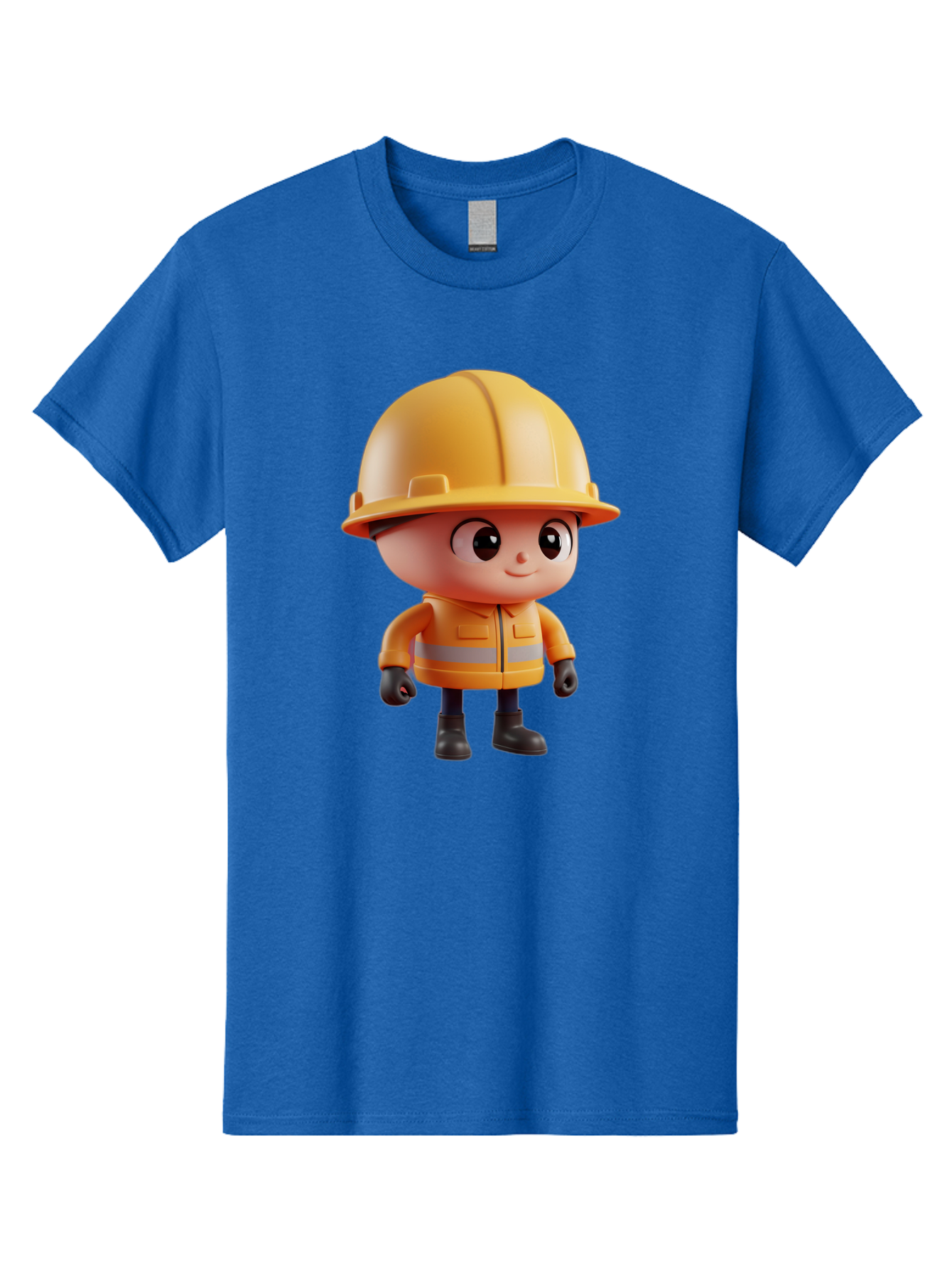 Construction-Worker Men'S Graphic Tee, 100% Cotton, Comfortable Casual Summer Wear, Machine Washable, 3D Cartoon Construction Worker, Yellow Hard Hat, Reflective Safety Jacket, Black Gloves, Cartoon Character, Construction Site, Safety Gear, Bac895