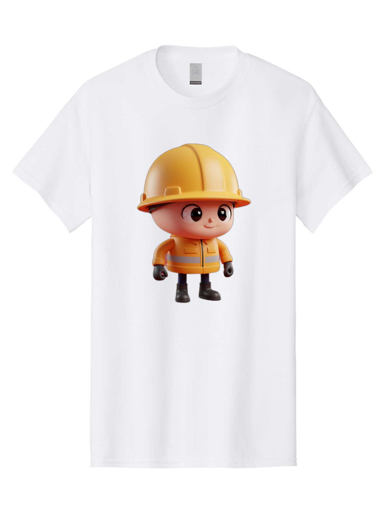 Construction-Worker Men'S Graphic Tee, 100% Cotton, Comfortable Casual Summer Wear, Machine Washable, 3D Cartoon Construction Worker, Yellow Hard Hat, Reflective Safety Jacket, Black Gloves, Cartoon Character, Construction Site, Safety Gear, Bac895