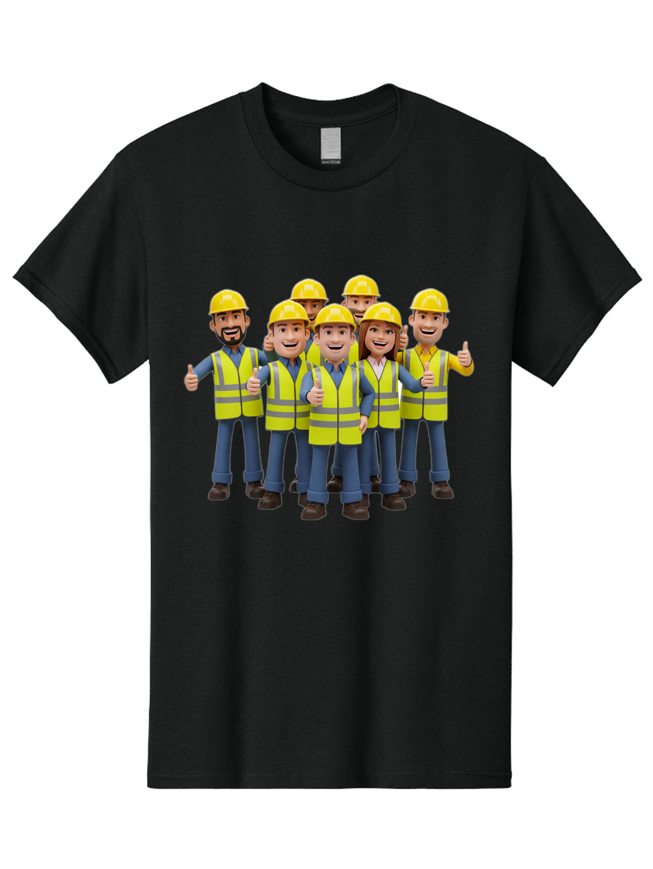Construction-Workers Men'S Graphic Tee, 100% Cotton, Comfortable Casual Summer Wear, Machine Washable, Construction Workers, Team Collaboration, Safety Gear, Yellow Hard Hats, Reflective Vests, Thumbs Up, Unity, Workplace Harmony, Bac896