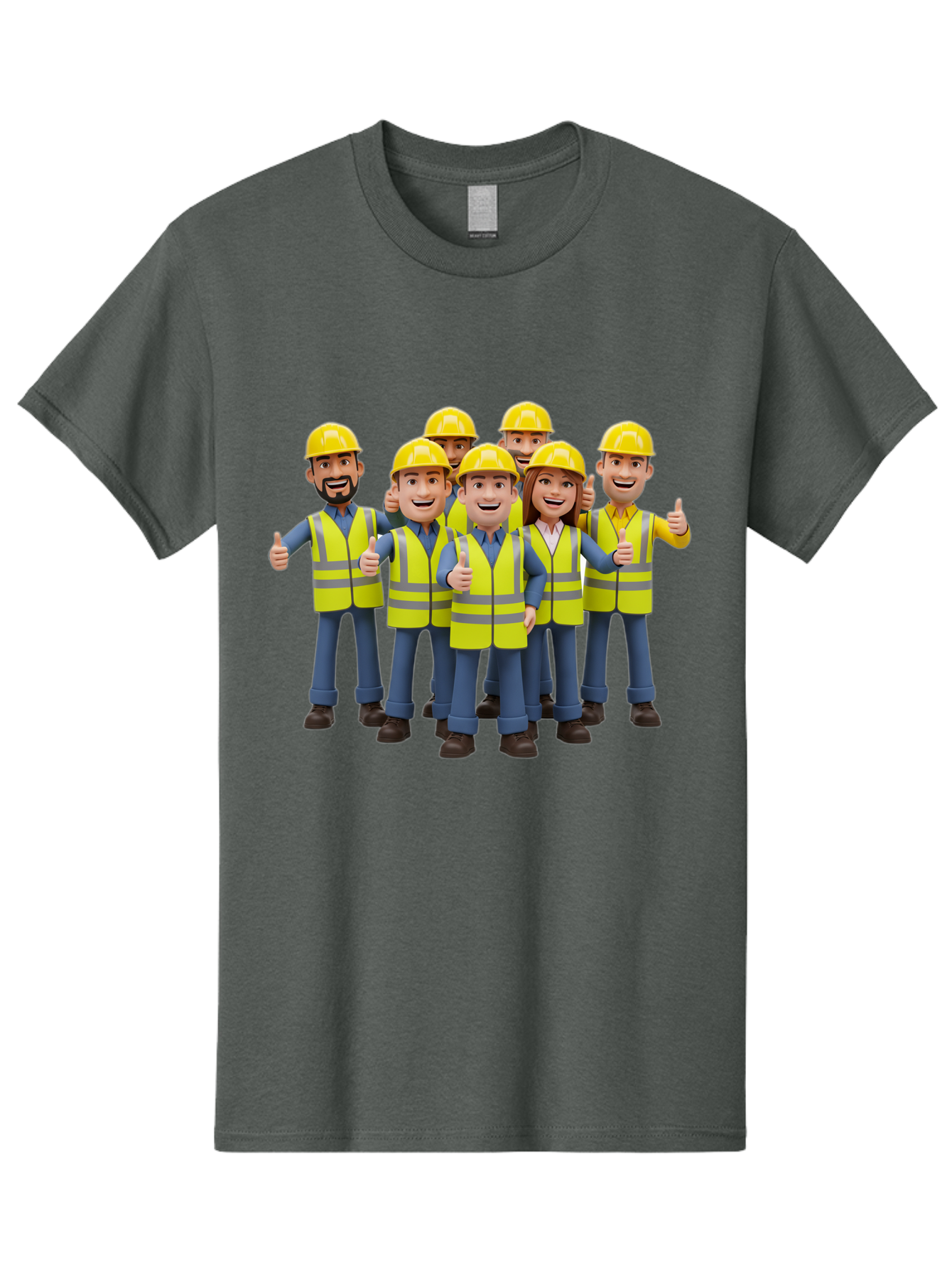 Construction-Workers Men'S Graphic Tee, 100% Cotton, Comfortable Casual Summer Wear, Machine Washable, Construction Workers, Team Collaboration, Safety Gear, Yellow Hard Hats, Reflective Vests, Thumbs Up, Unity, Workplace Harmony, Bac896