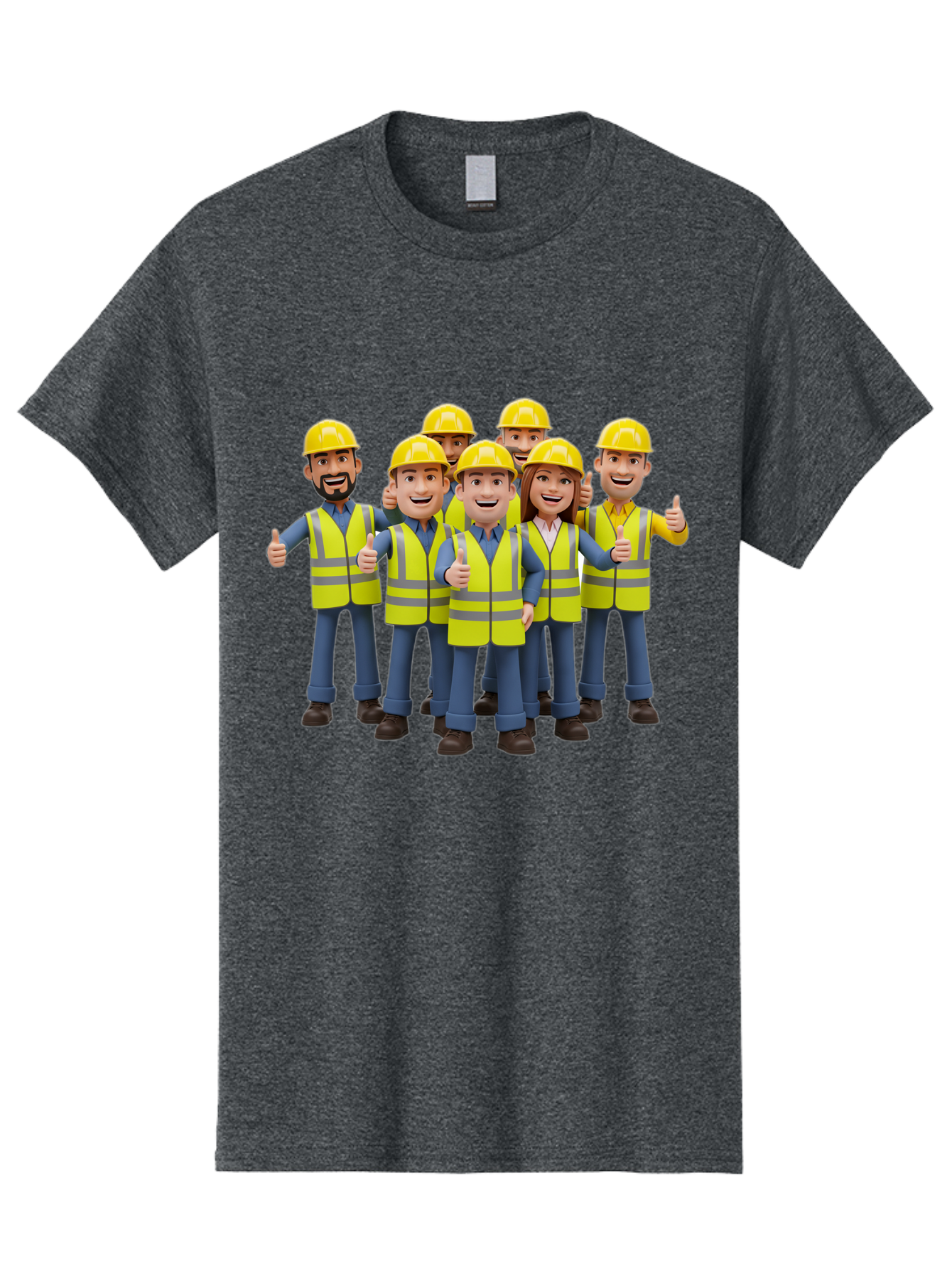Construction-Workers Men'S Graphic Tee, 100% Cotton, Comfortable Casual Summer Wear, Machine Washable, Construction Workers, Team Collaboration, Safety Gear, Yellow Hard Hats, Reflective Vests, Thumbs Up, Unity, Workplace Harmony, Bac896