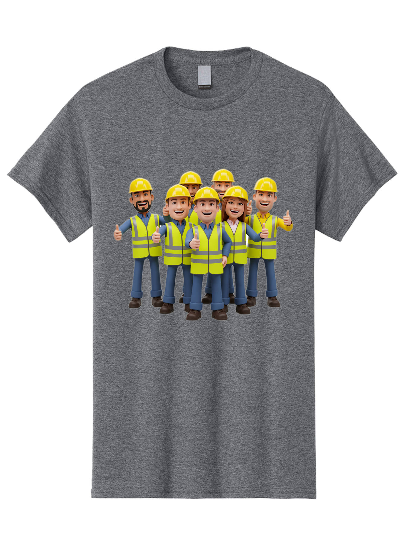 Construction-Workers Men'S Graphic Tee, 100% Cotton, Comfortable Casual Summer Wear, Machine Washable, Construction Workers, Team Collaboration, Safety Gear, Yellow Hard Hats, Reflective Vests, Thumbs Up, Unity, Workplace Harmony, Bac896