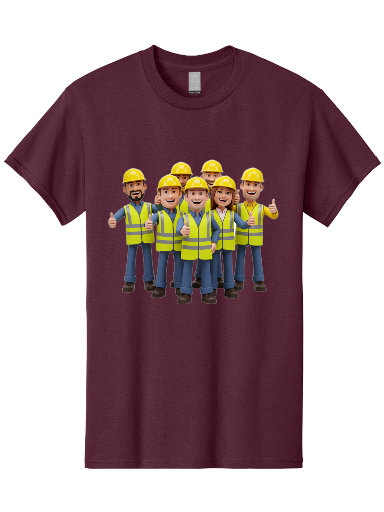 Construction-Workers Men'S Graphic Tee, 100% Cotton, Comfortable Casual Summer Wear, Machine Washable, Construction Workers, Team Collaboration, Safety Gear, Yellow Hard Hats, Reflective Vests, Thumbs Up, Unity, Workplace Harmony, Bac896