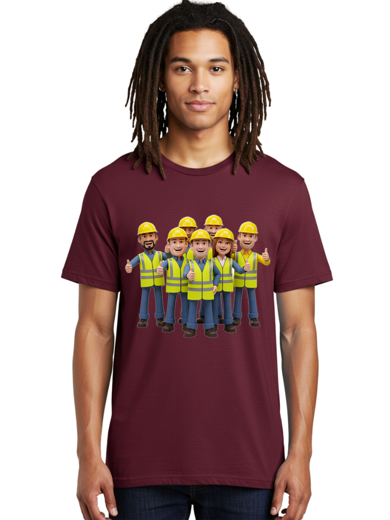 Construction-Workers Men'S Graphic Tee, 100% Cotton, Comfortable Casual Summer Wear, Machine Washable, Construction Workers, Team Collaboration, Safety Gear, Yellow Hard Hats, Reflective Vests, Thumbs Up, Unity, Workplace Harmony, Bac896