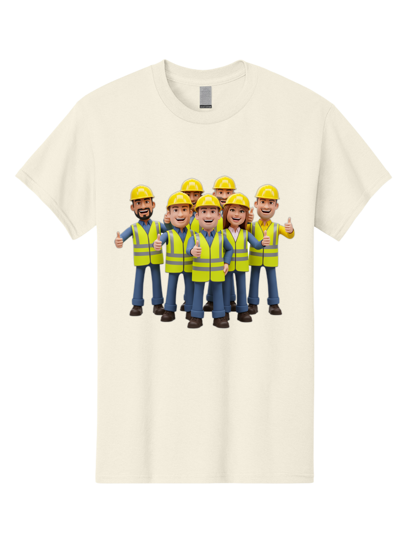 Construction-Workers Men'S Graphic Tee, 100% Cotton, Comfortable Casual Summer Wear, Machine Washable, Construction Workers, Team Collaboration, Safety Gear, Yellow Hard Hats, Reflective Vests, Thumbs Up, Unity, Workplace Harmony, Bac896