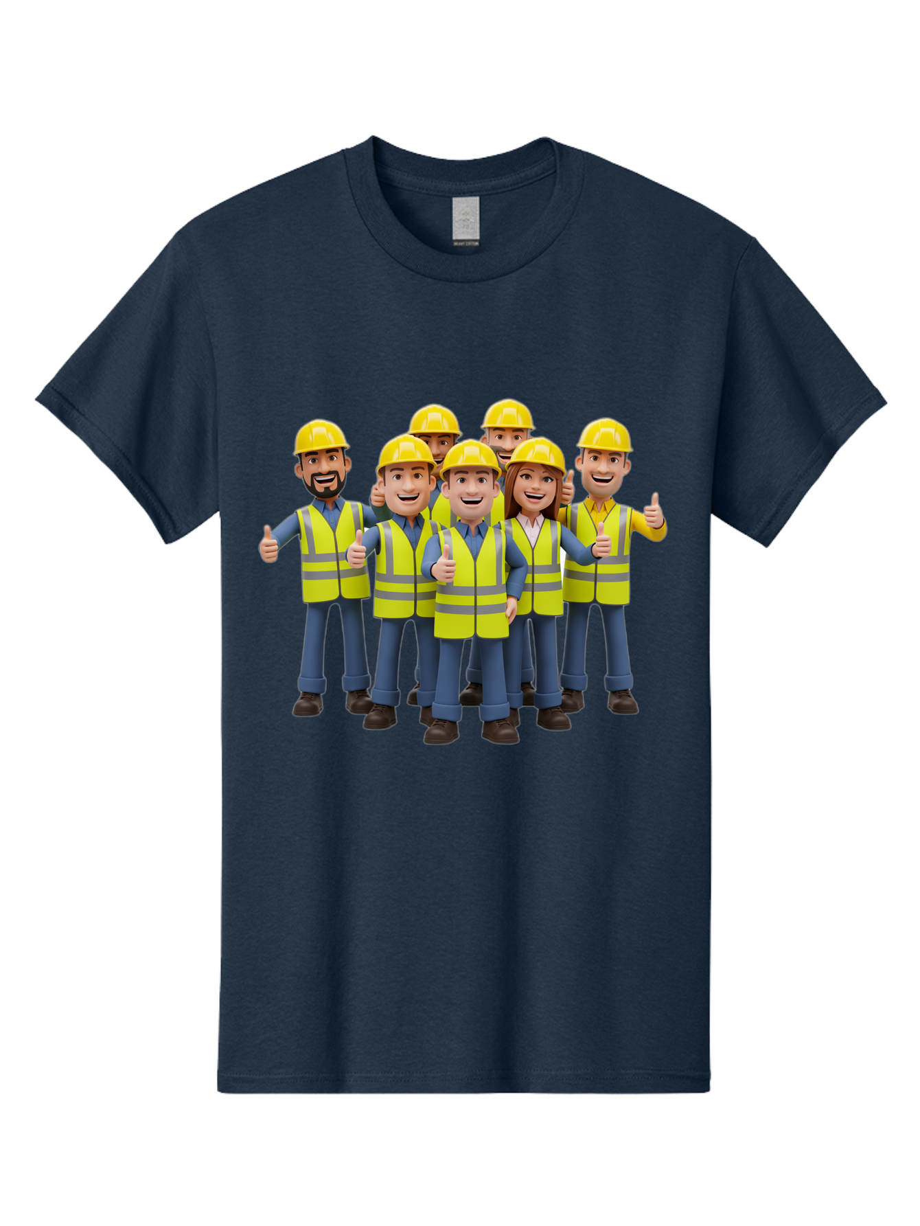 Construction-Workers Men'S Graphic Tee, 100% Cotton, Comfortable Casual Summer Wear, Machine Washable, Construction Workers, Team Collaboration, Safety Gear, Yellow Hard Hats, Reflective Vests, Thumbs Up, Unity, Workplace Harmony, Bac896