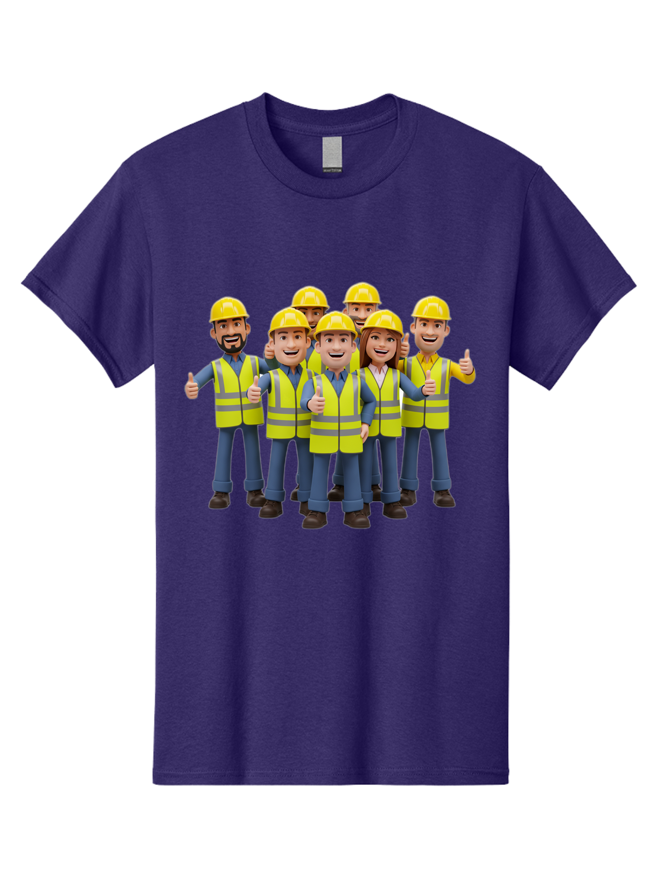 Construction-Workers Men'S Graphic Tee, 100% Cotton, Comfortable Casual Summer Wear, Machine Washable, Construction Workers, Team Collaboration, Safety Gear, Yellow Hard Hats, Reflective Vests, Thumbs Up, Unity, Workplace Harmony, Bac896