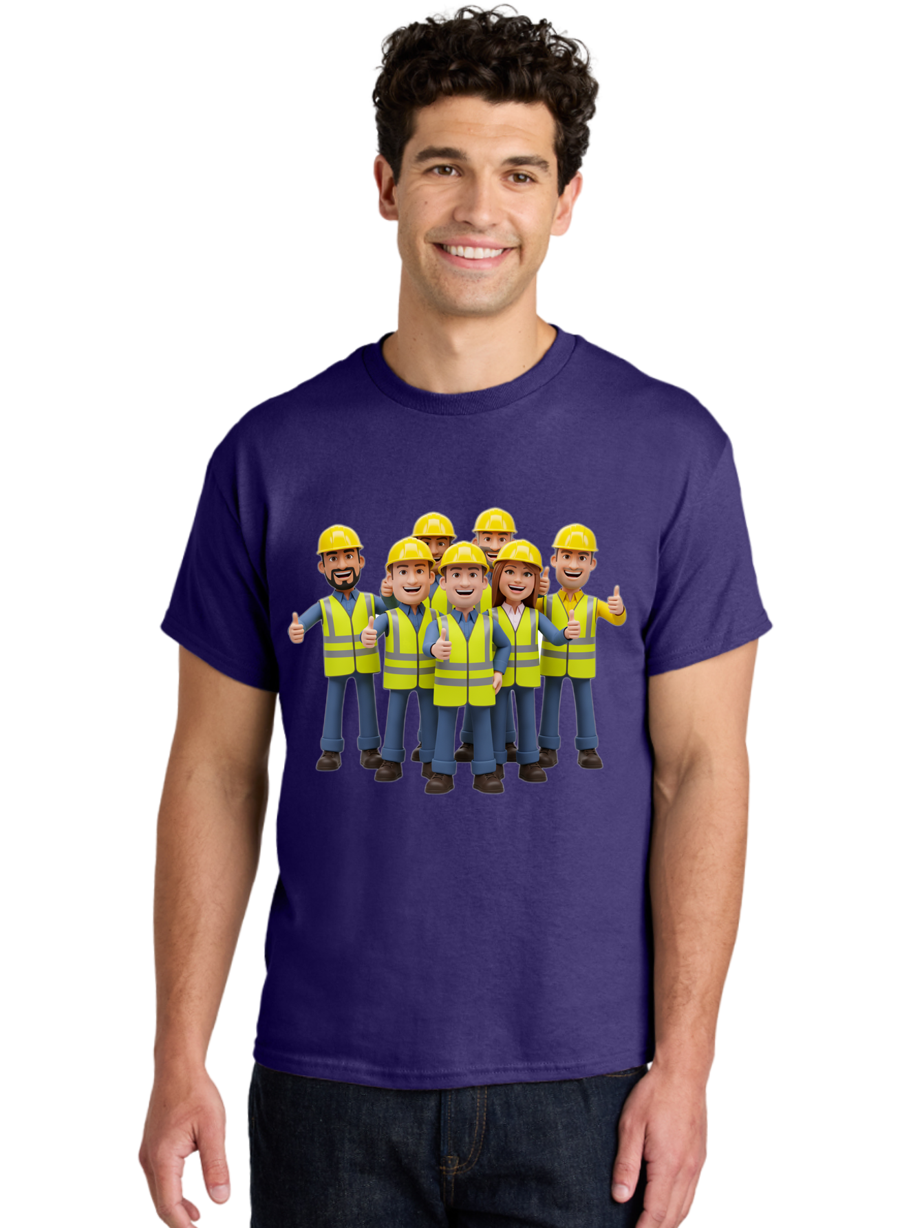 Construction-Workers Men'S Graphic Tee, 100% Cotton, Comfortable Casual Summer Wear, Machine Washable, Construction Workers, Team Collaboration, Safety Gear, Yellow Hard Hats, Reflective Vests, Thumbs Up, Unity, Workplace Harmony, Bac896