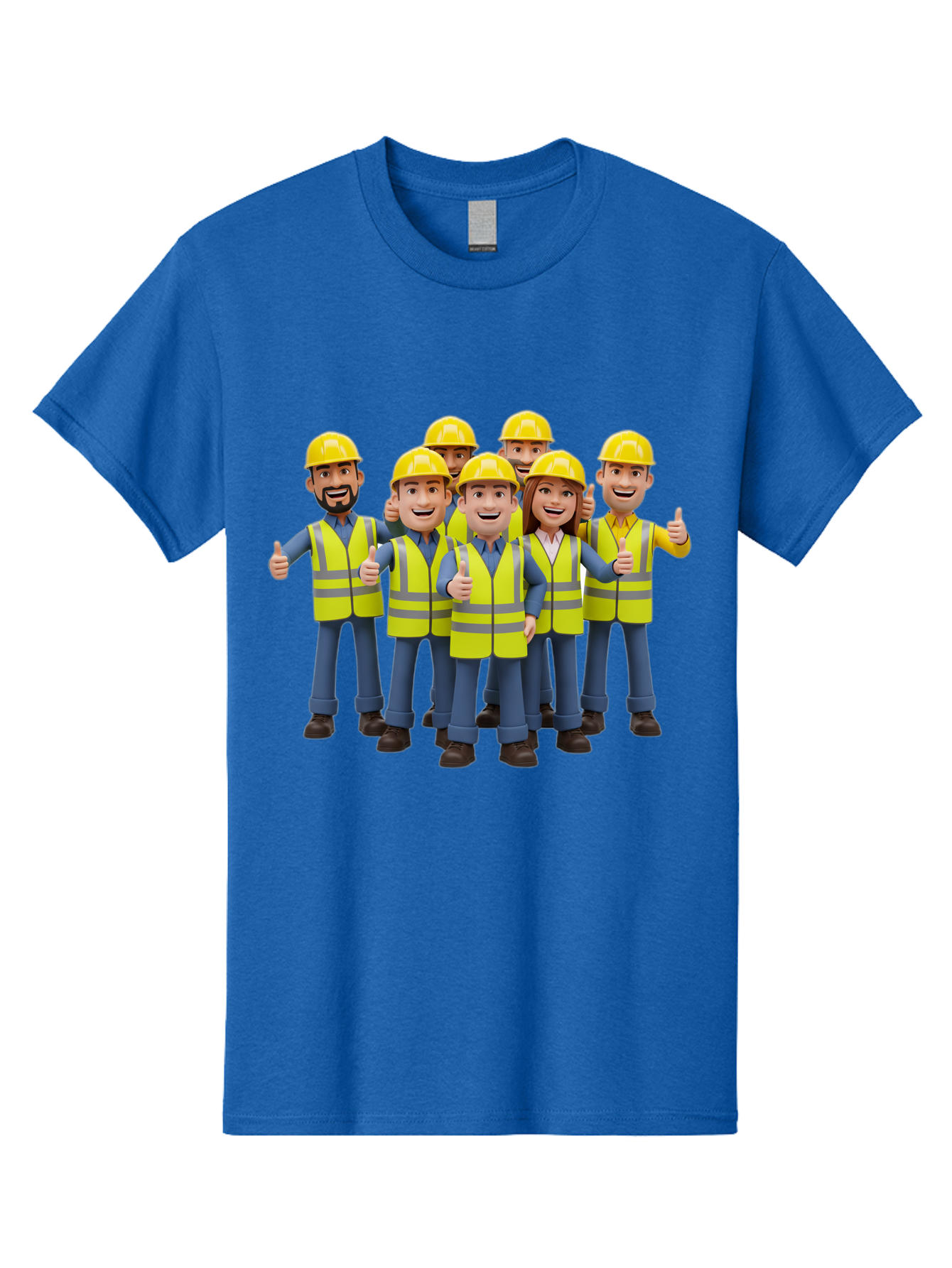 Construction-Workers Men'S Graphic Tee, 100% Cotton, Comfortable Casual Summer Wear, Machine Washable, Construction Workers, Team Collaboration, Safety Gear, Yellow Hard Hats, Reflective Vests, Thumbs Up, Unity, Workplace Harmony, Bac896