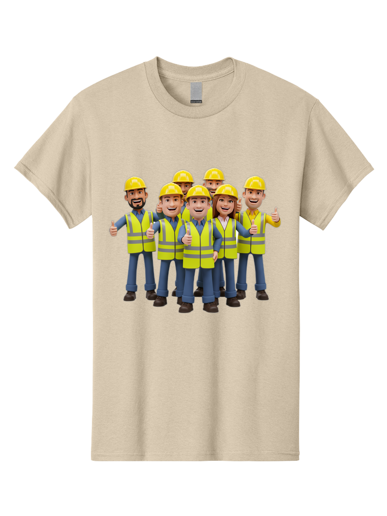 Construction-Workers Men'S Graphic Tee, 100% Cotton, Comfortable Casual Summer Wear, Machine Washable, Construction Workers, Team Collaboration, Safety Gear, Yellow Hard Hats, Reflective Vests, Thumbs Up, Unity, Workplace Harmony, Bac896